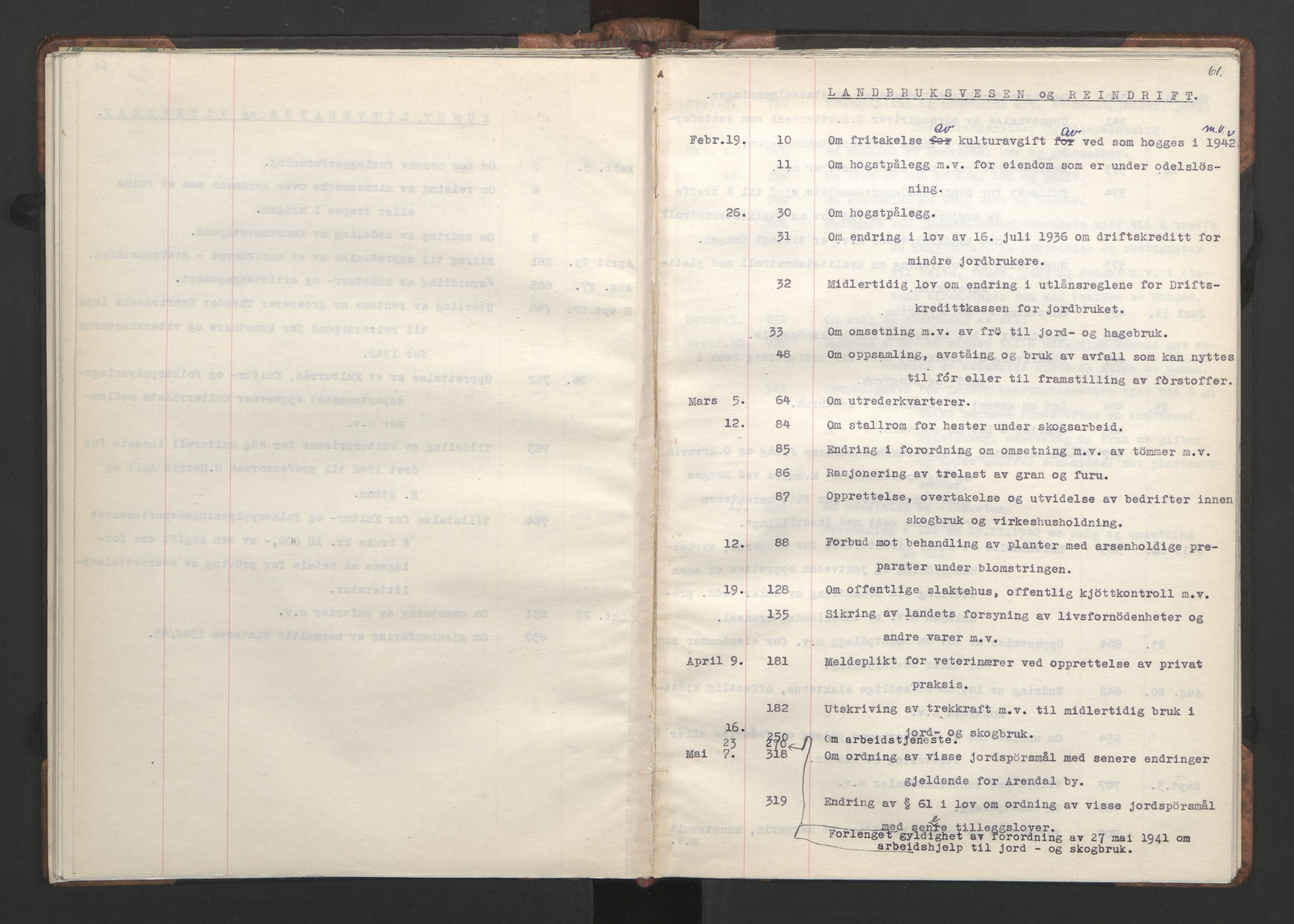NS-administrasjonen 1940-1945 (Statsrådsekretariatet, de kommisariske statsråder mm), RA/S-4279/D/Da/L0002: Register (RA j.nr. 985/1943, tilgangsnr. 17/1943), 1942, p. 64