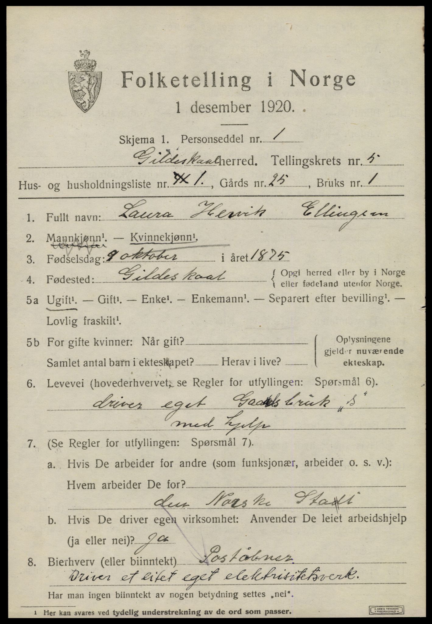 SAT, 1920 census for Gildeskål, 1920, p. 3998