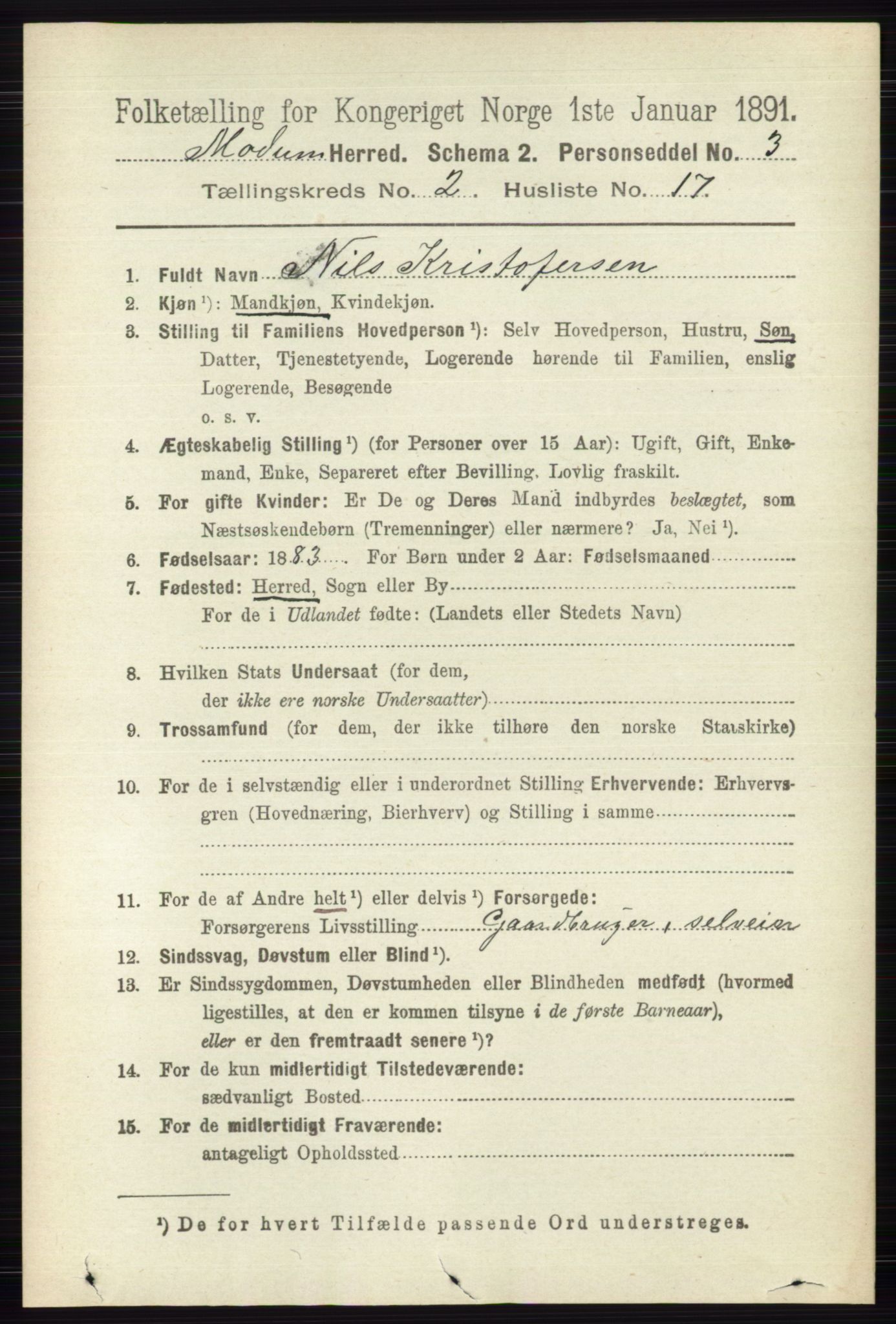 RA, 1891 census for 0623 Modum, 1891, p. 564