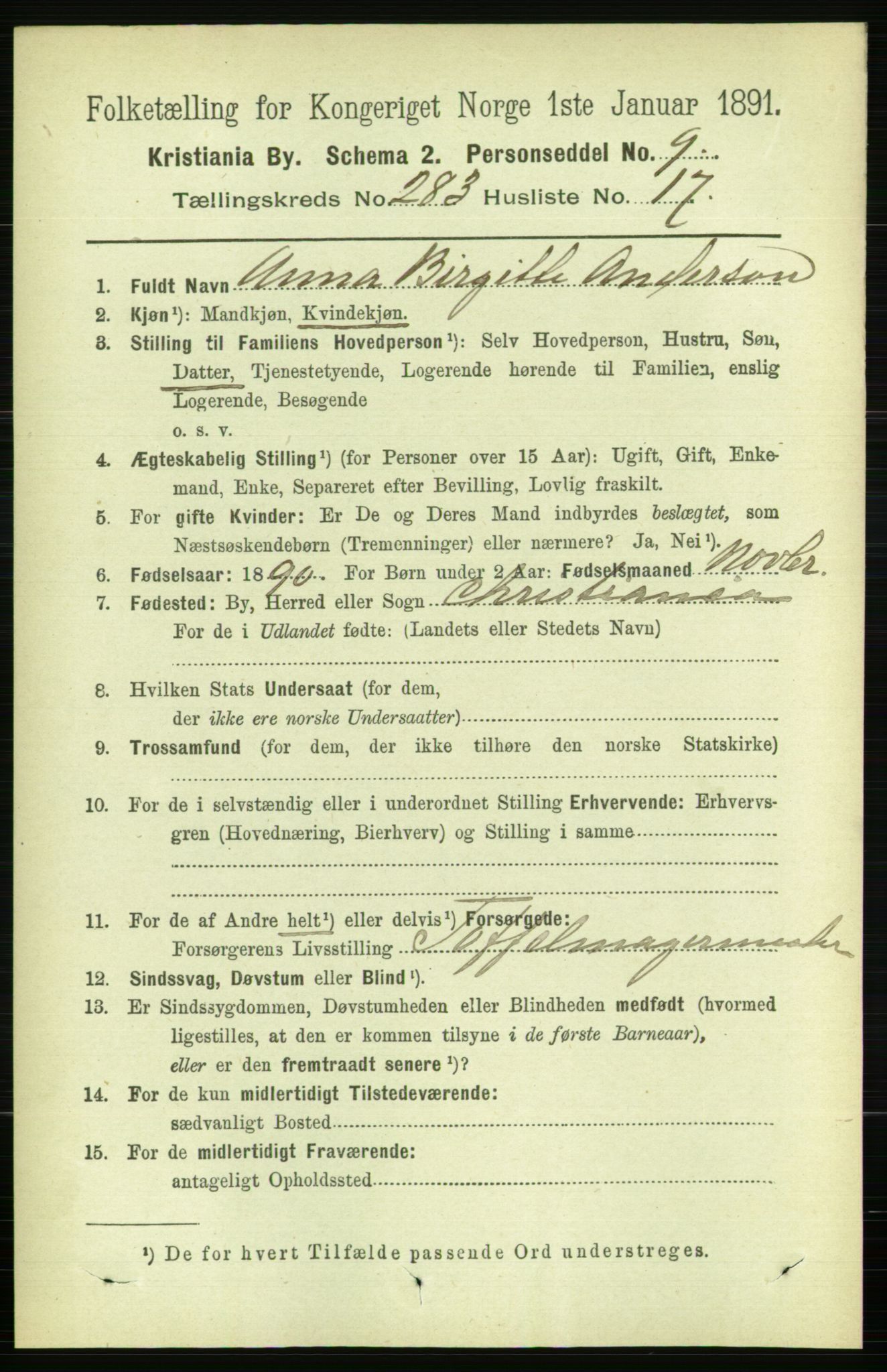 RA, 1891 census for 0301 Kristiania, 1891, p. 173267