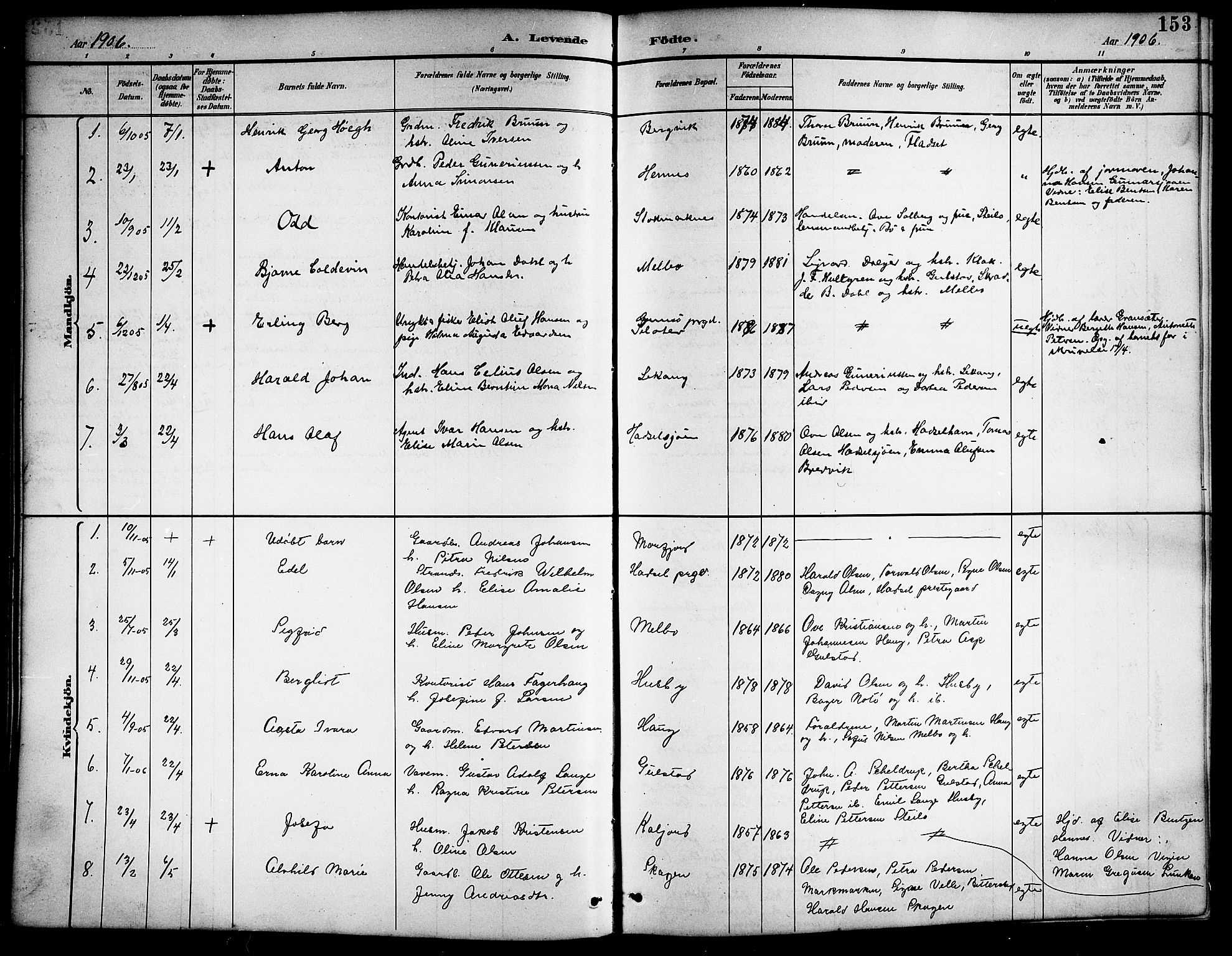 Ministerialprotokoller, klokkerbøker og fødselsregistre - Nordland, AV/SAT-A-1459/888/L1268: Parish register (copy) no. 888C06, 1891-1908, p. 153