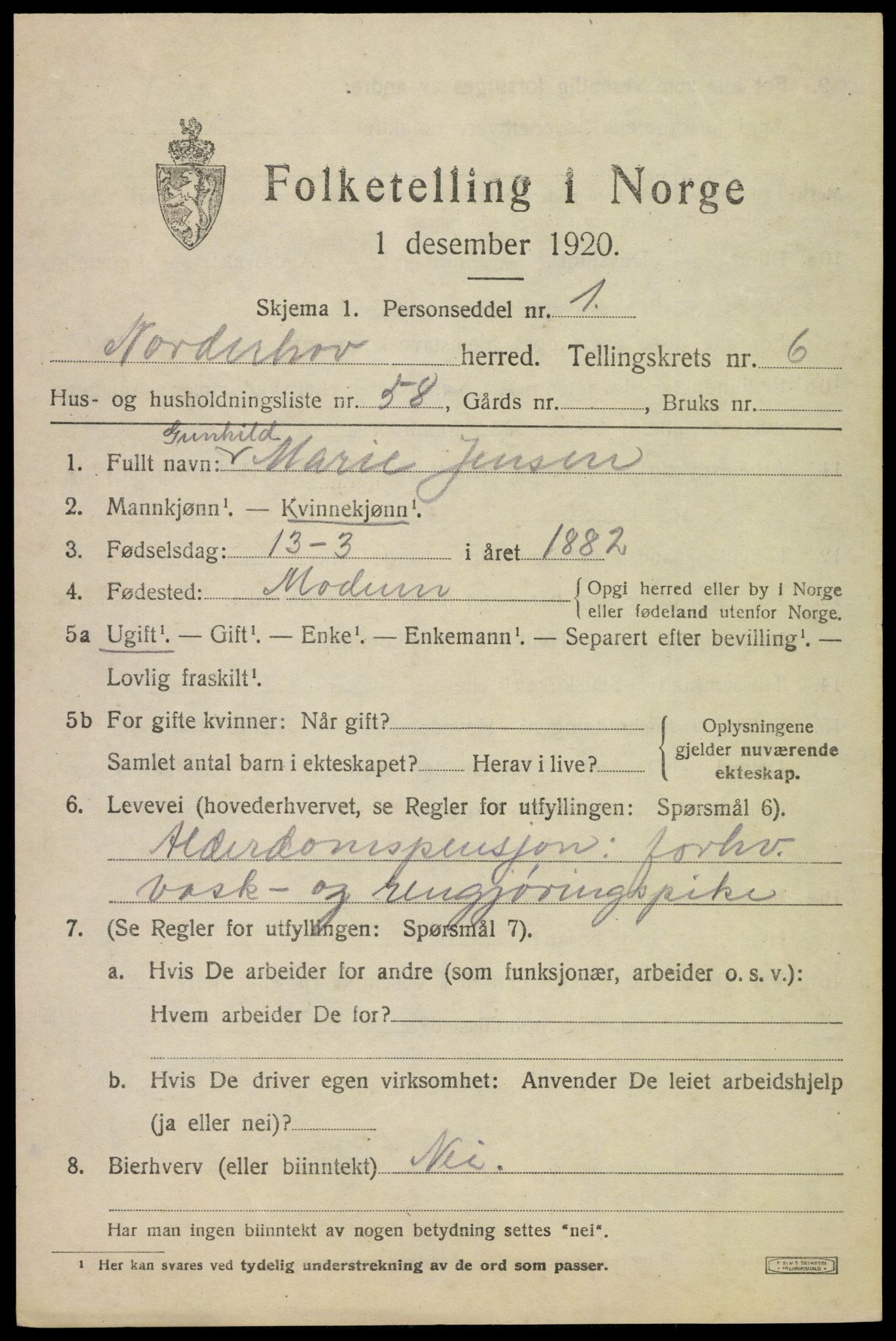 SAKO, 1920 census for Norderhov, 1920, p. 9323