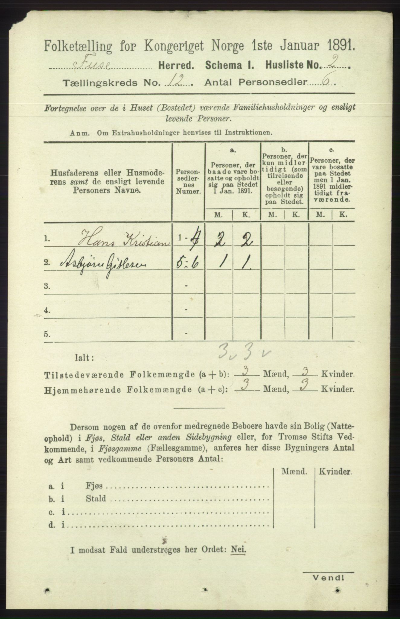 RA, 1891 census for 1241 Fusa, 1891, p. 2302