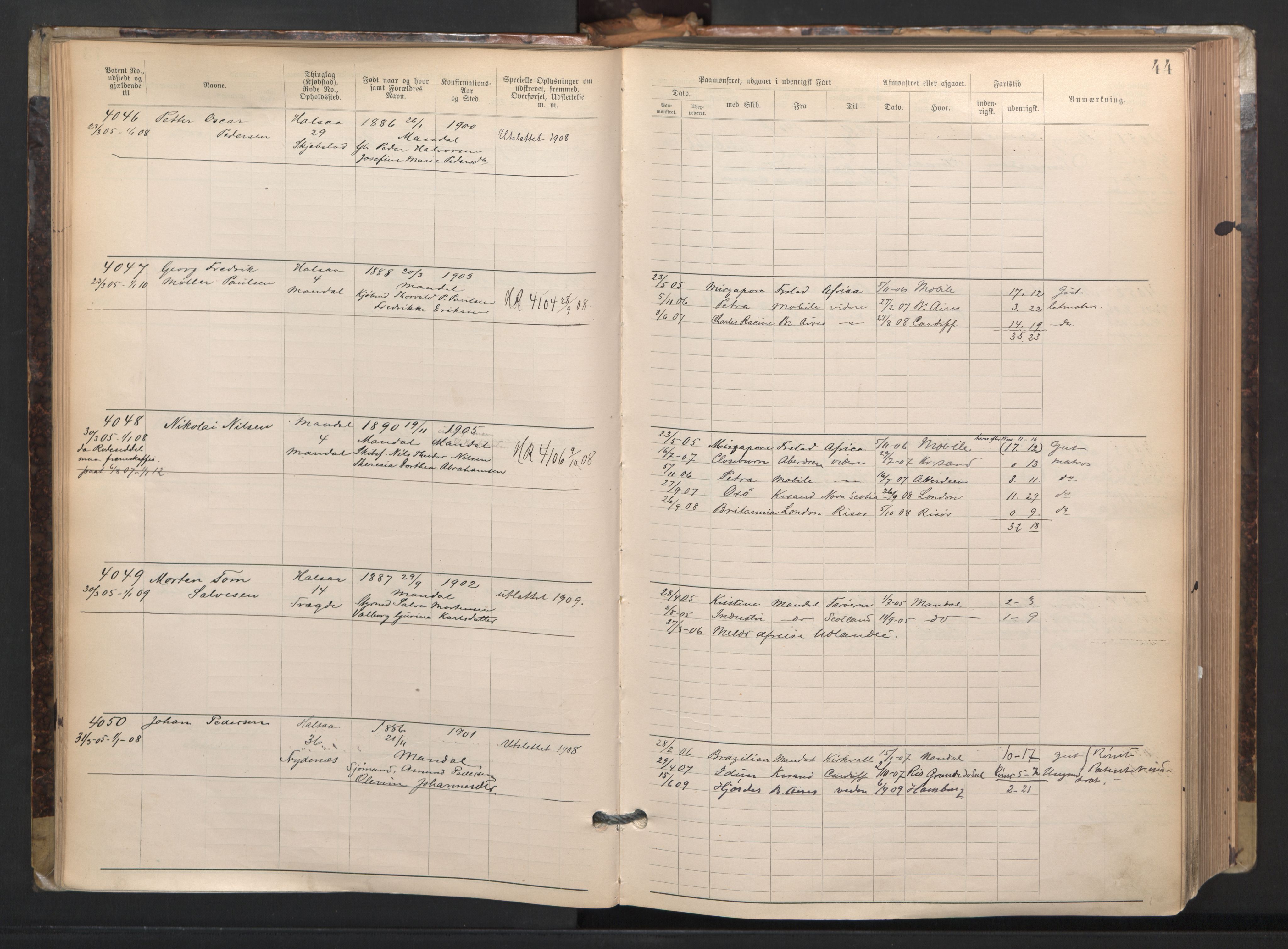 Mandal mønstringskrets, AV/SAK-2031-0016/F/Fa/L0003: Annotasjonsrulle nr 3831-4730 med register, L-5, 1900-1948, p. 68