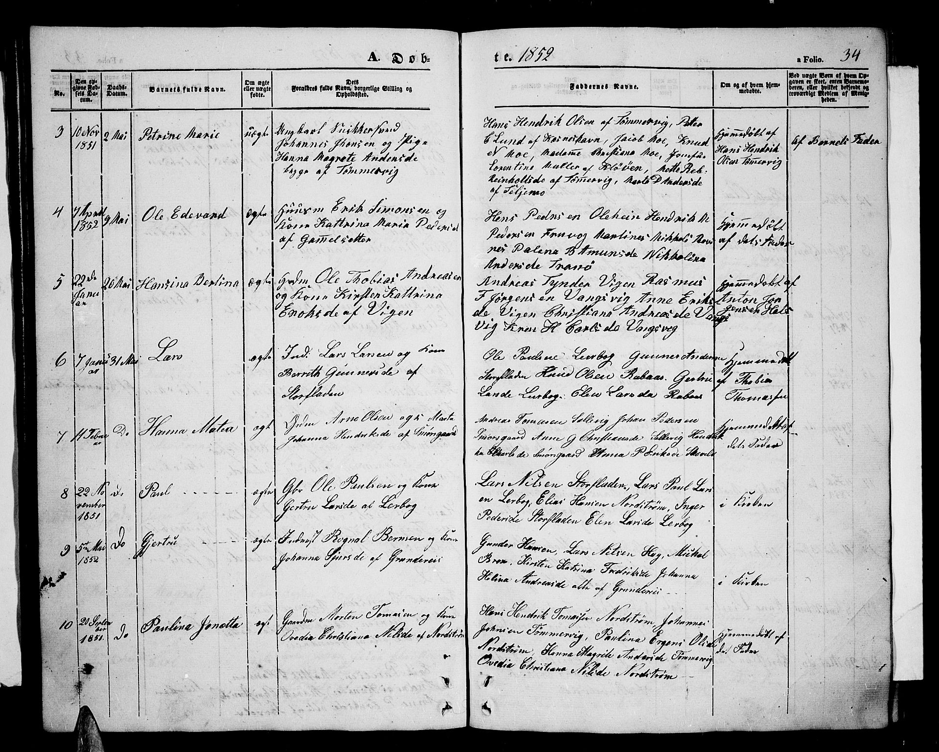 Tranøy sokneprestkontor, SATØ/S-1313/I/Ia/Iab/L0002klokker: Parish register (copy) no. 2, 1847-1860, p. 34