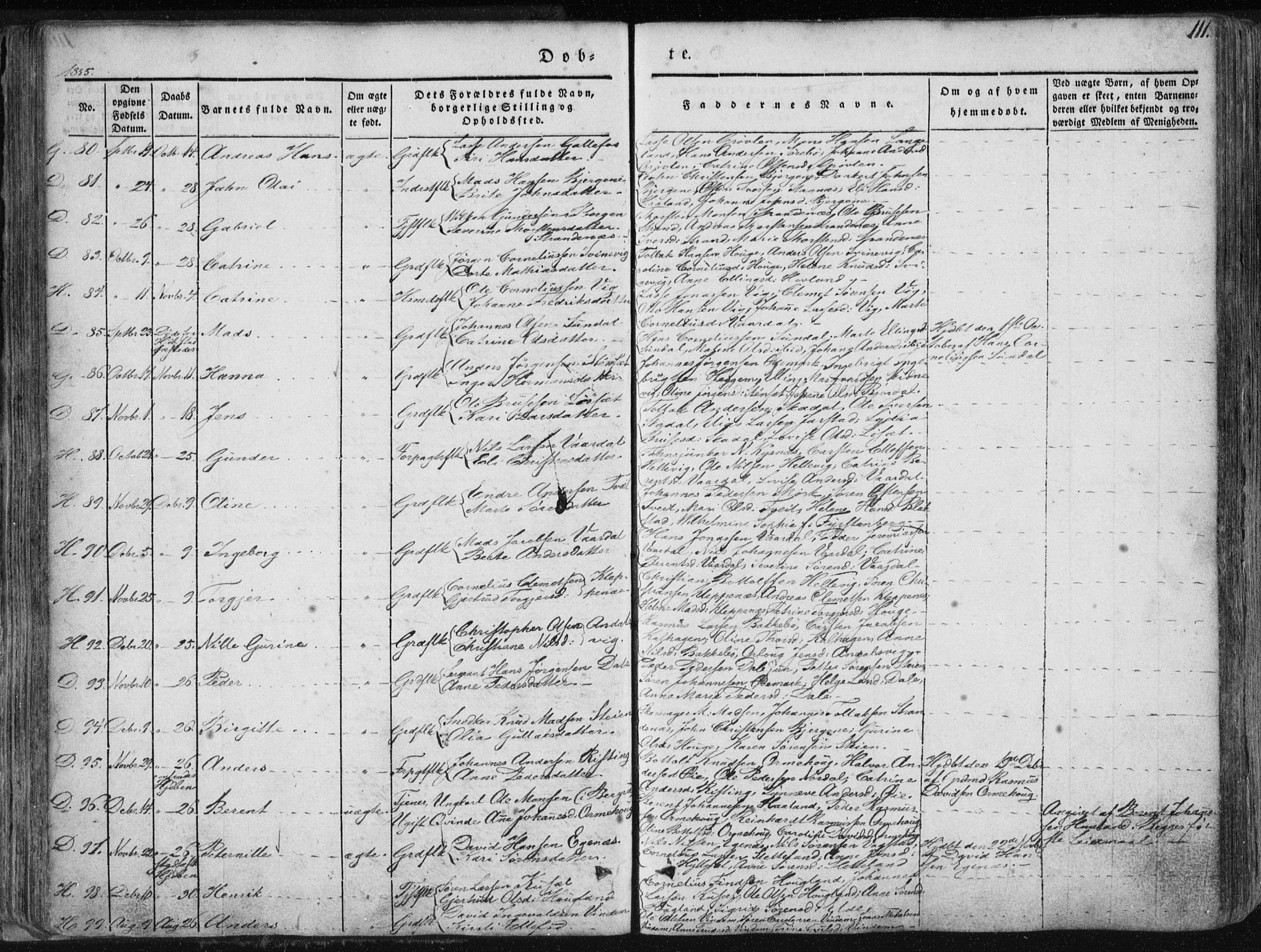 Fjaler sokneprestembete, SAB/A-79801/H/Haa/Haaa/L0006: Parish register (official) no. A 6, 1835-1884, p. 111