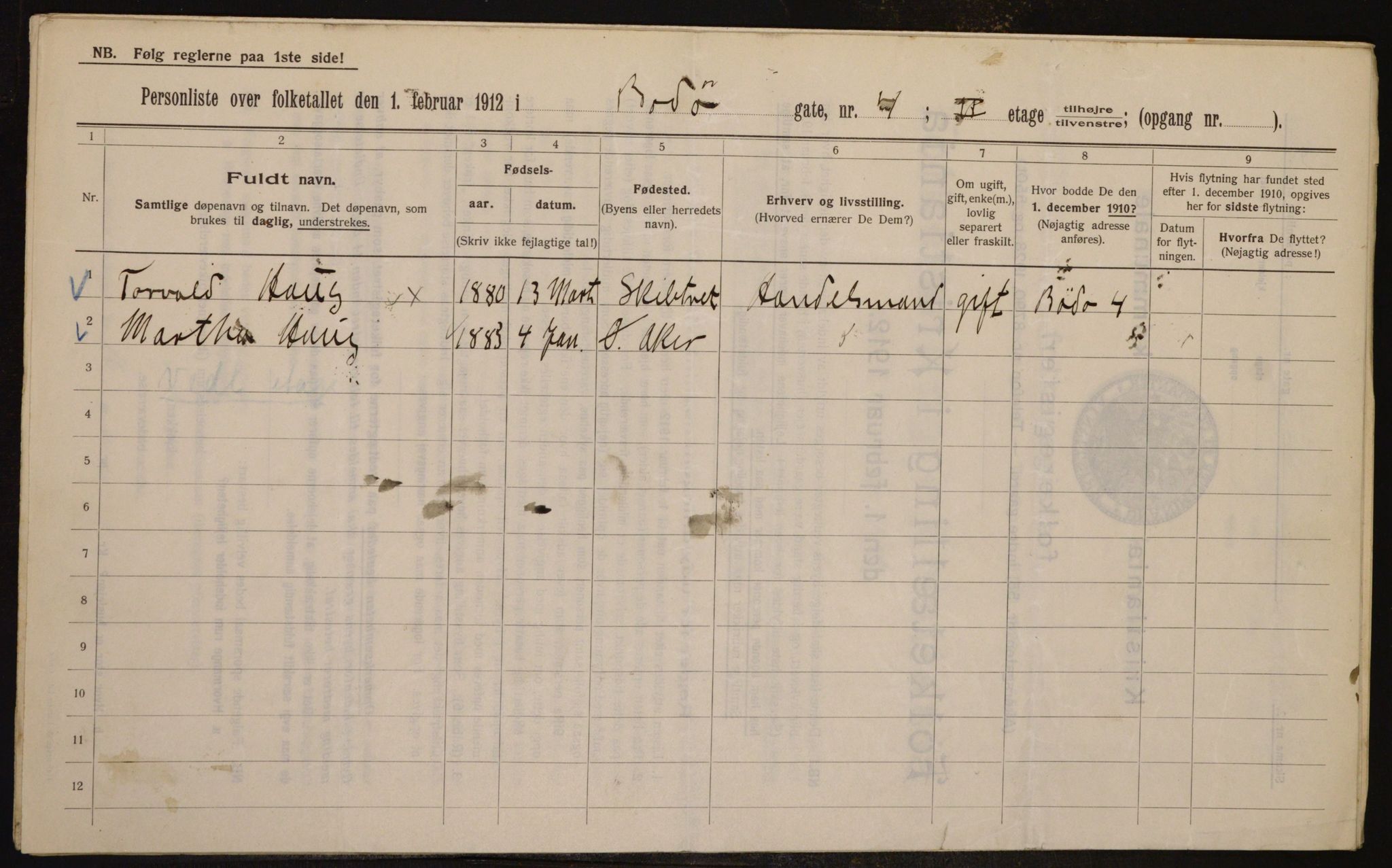 OBA, Municipal Census 1912 for Kristiania, 1912, p. 6579