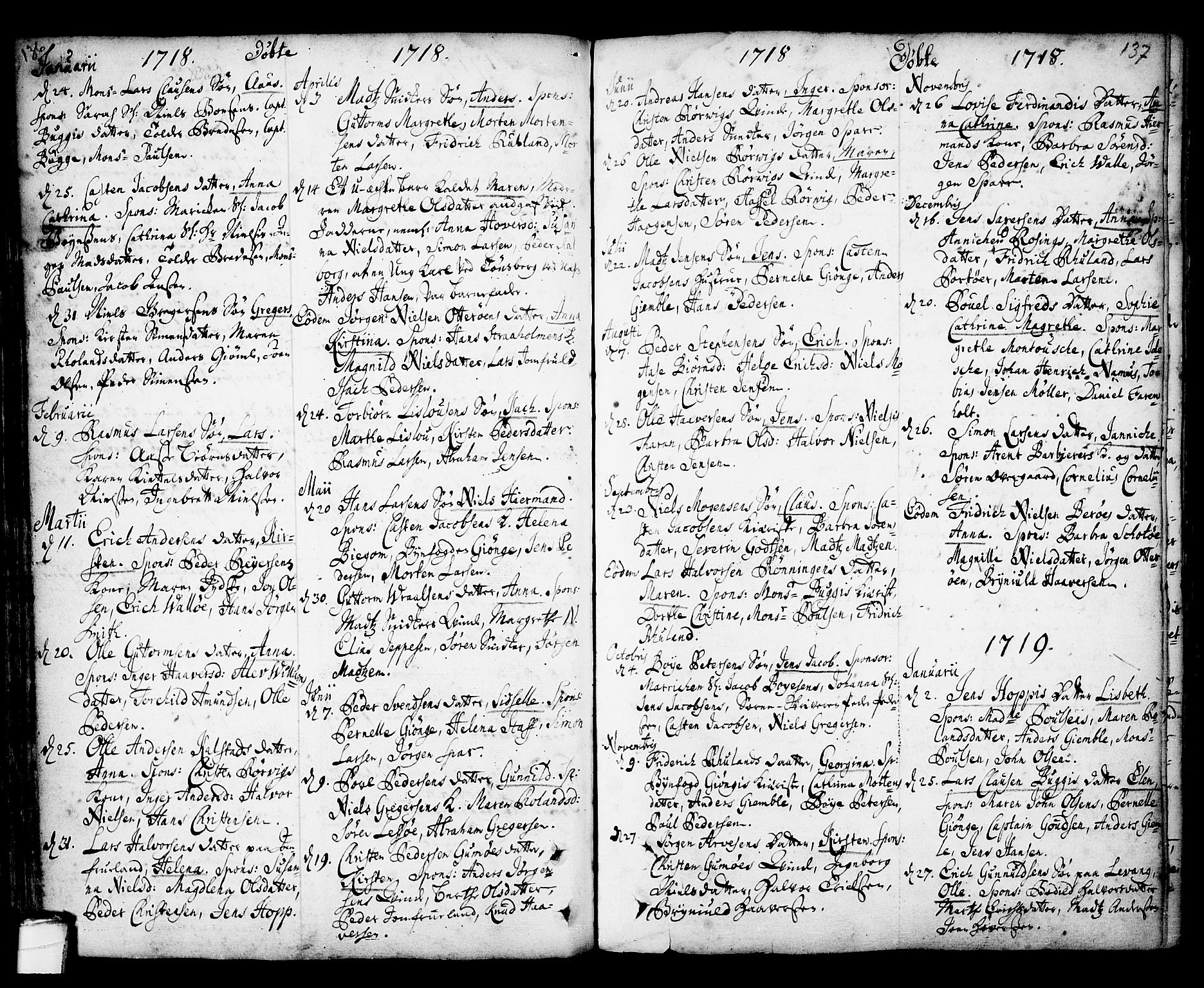 Kragerø kirkebøker, SAKO/A-278/F/Fa/L0001: Parish register (official) no. 1, 1702-1766, p. 136-137