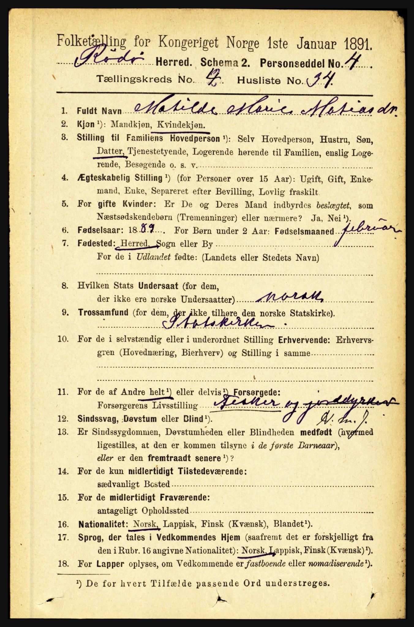 RA, 1891 census for 1836 Rødøy, 1891, p. 1851