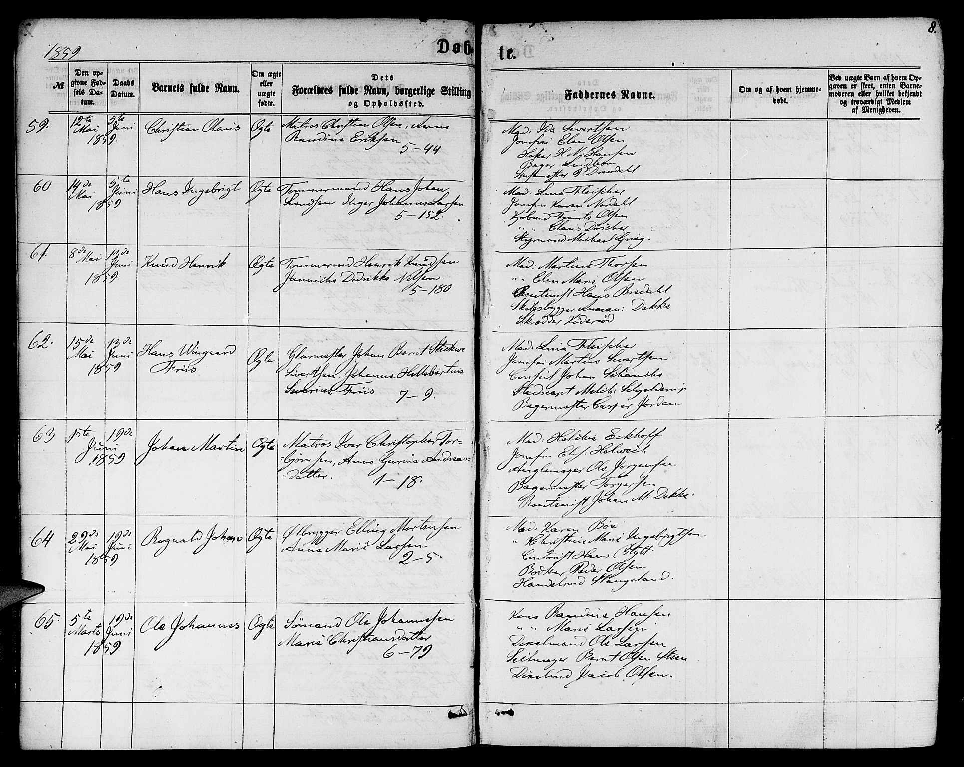 Nykirken Sokneprestembete, AV/SAB-A-77101/H/Hab: Parish register (copy) no. B 2, 1859-1868, p. 8