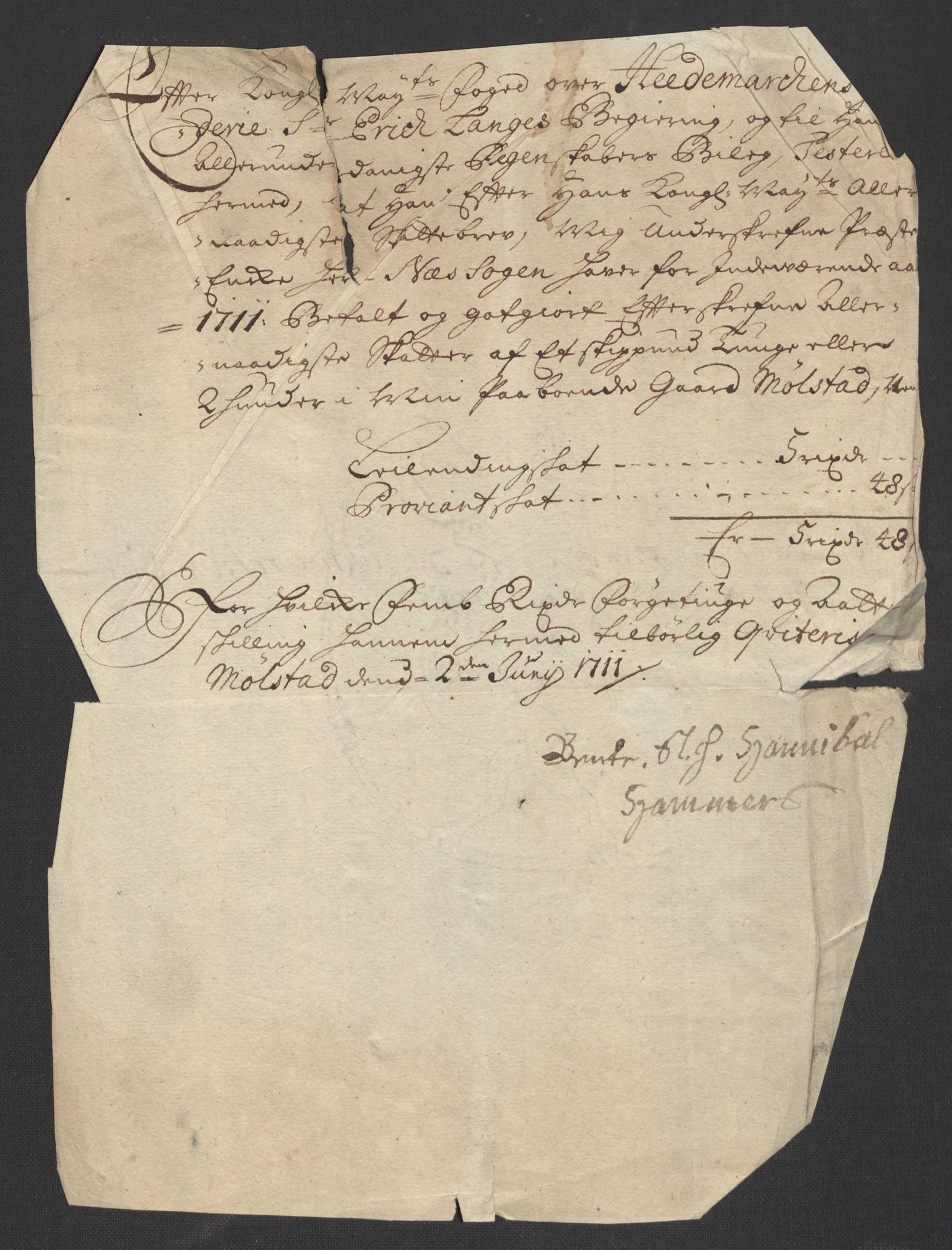 Rentekammeret inntil 1814, Reviderte regnskaper, Fogderegnskap, RA/EA-4092/R16/L1048: Fogderegnskap Hedmark, 1711, p. 77