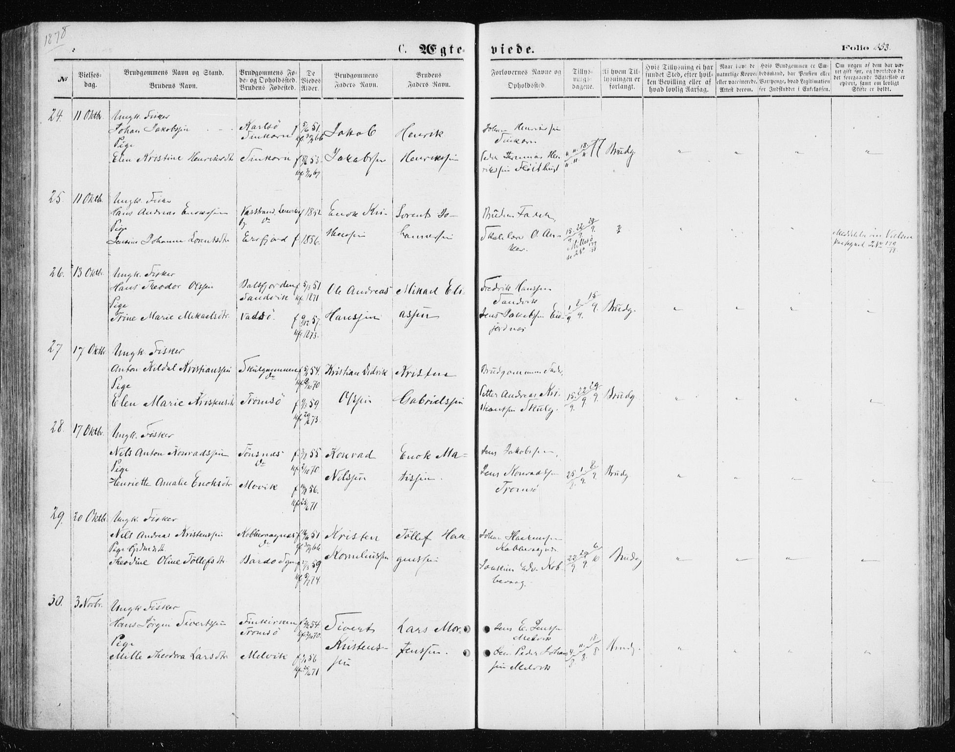 Tromsøysund sokneprestkontor, SATØ/S-1304/G/Ga/L0003kirke: Parish register (official) no. 3, 1875-1880, p. 153