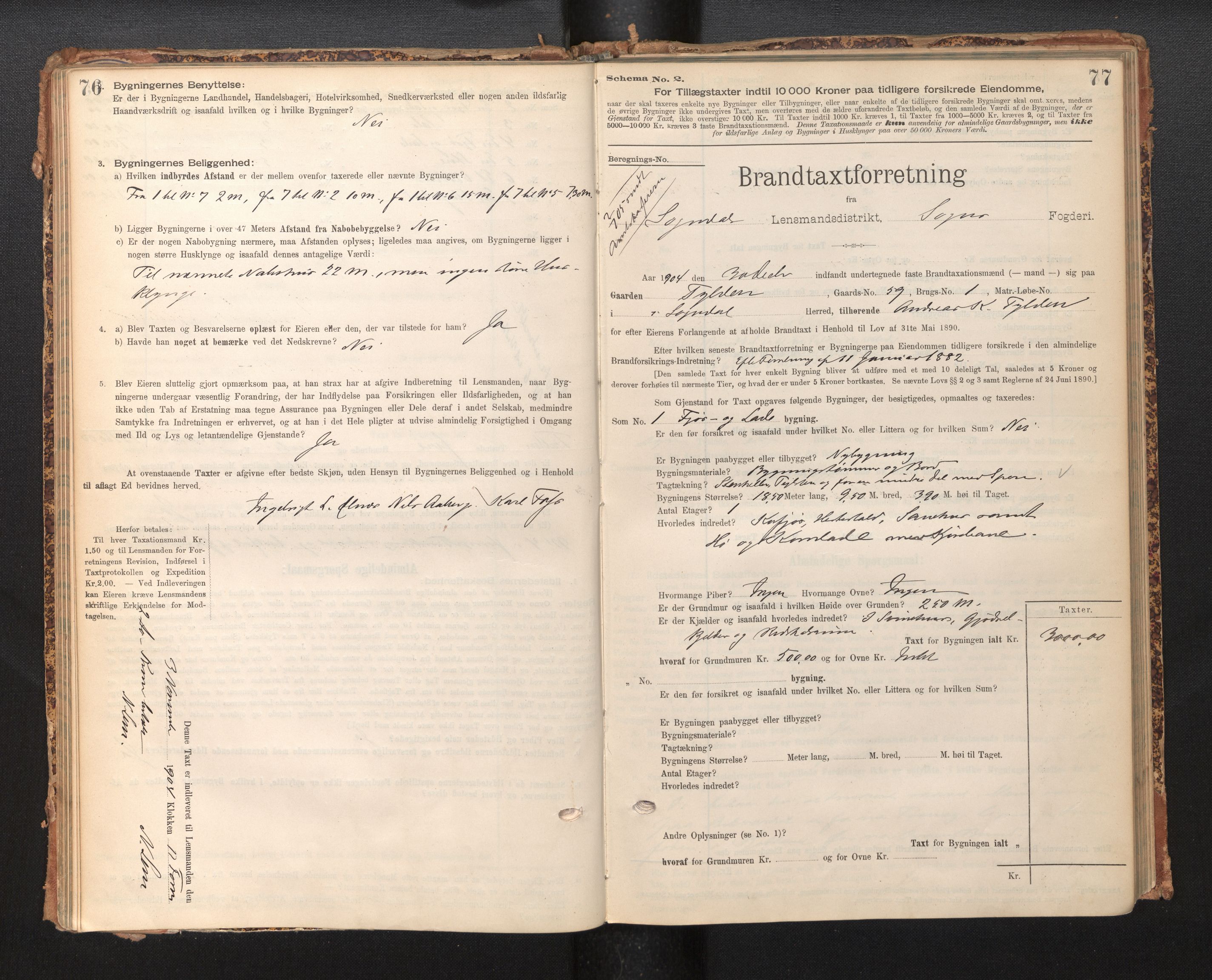 Lensmannen i Sogndal, AV/SAB-A-29901/0012/L0009: Branntakstprotokoll, skjematakst, 1901-1914, p. 76-77