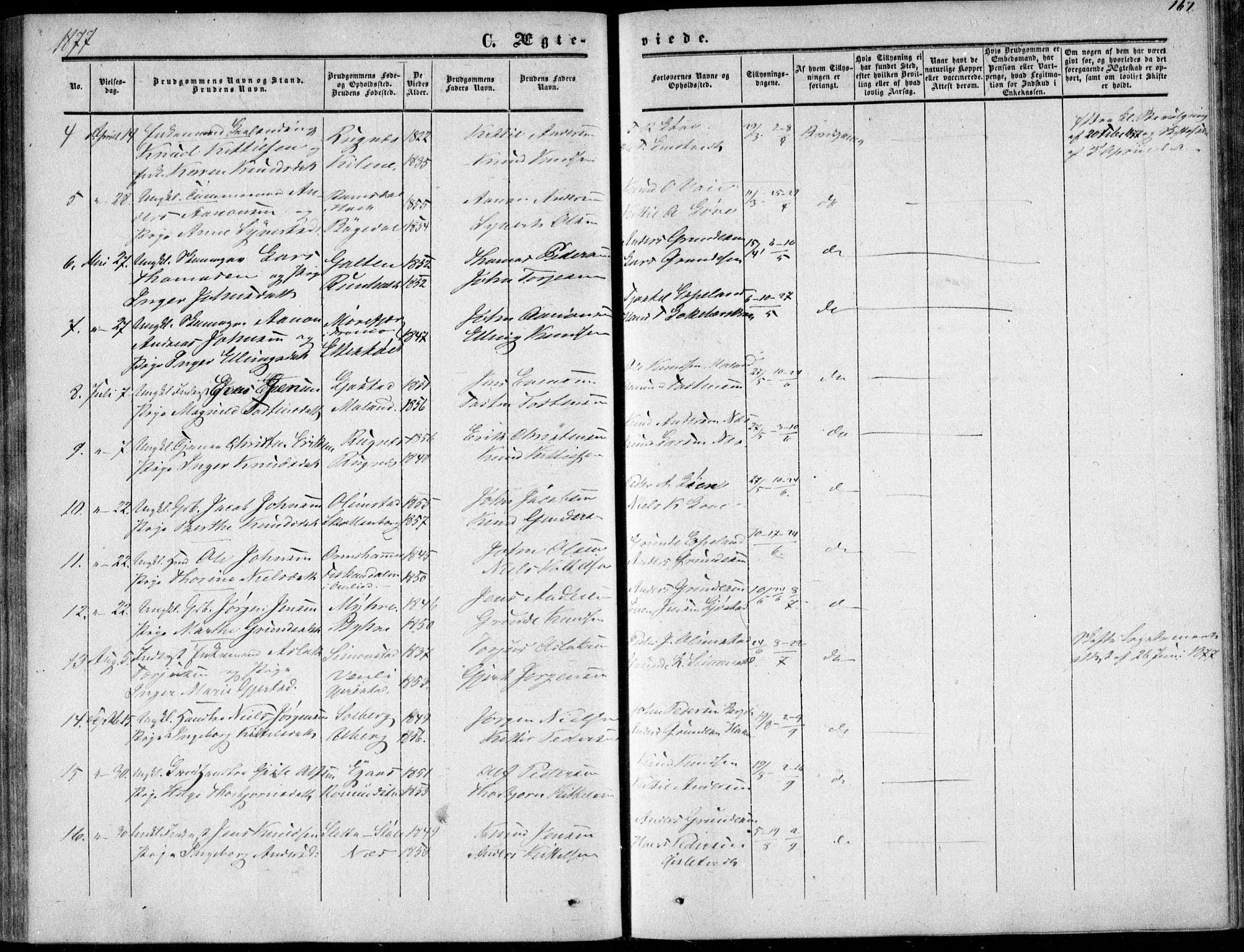 Gjerstad sokneprestkontor, AV/SAK-1111-0014/F/Fa/Fab/L0003: Parish register (official) no. A 3, 1853-1878, p. 167