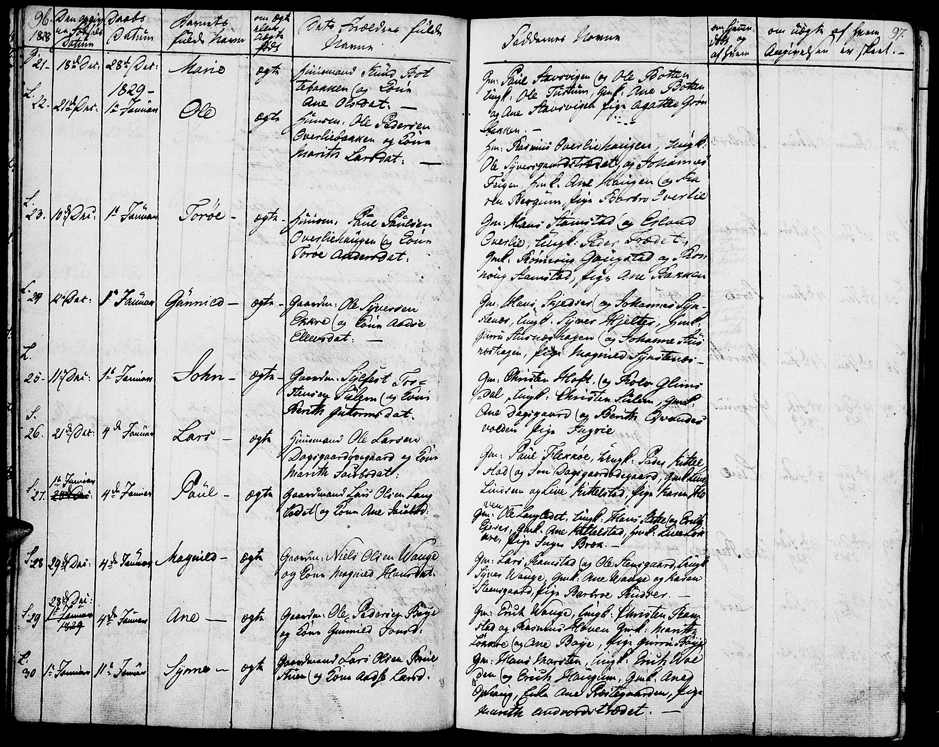 Lom prestekontor, SAH/PREST-070/K/L0005: Parish register (official) no. 5, 1825-1837, p. 96-97