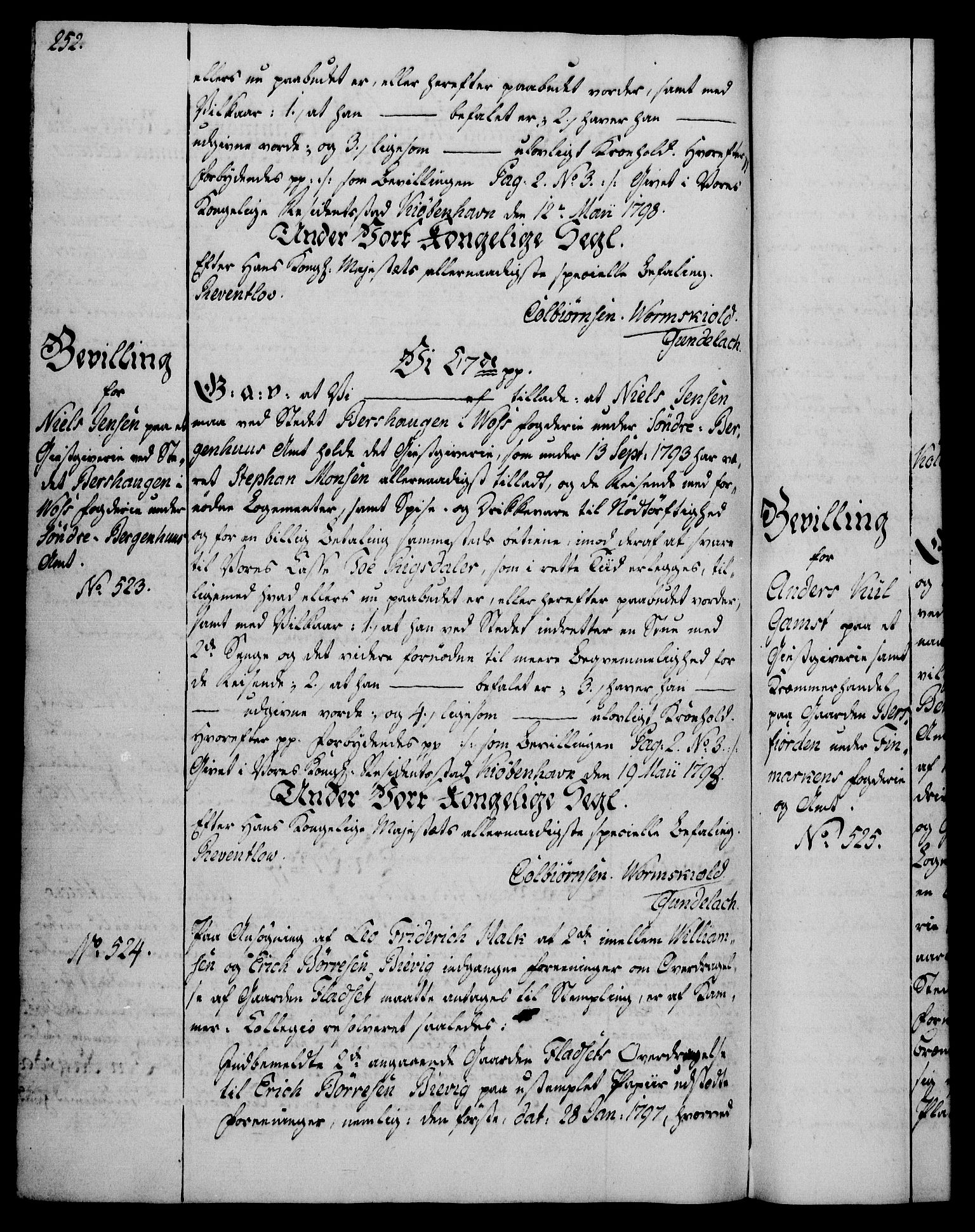 Rentekammeret, Kammerkanselliet, AV/RA-EA-3111/G/Gg/Gga/L0016: Norsk ekspedisjonsprotokoll med register (merket RK 53.16), 1794-1800, p. 252