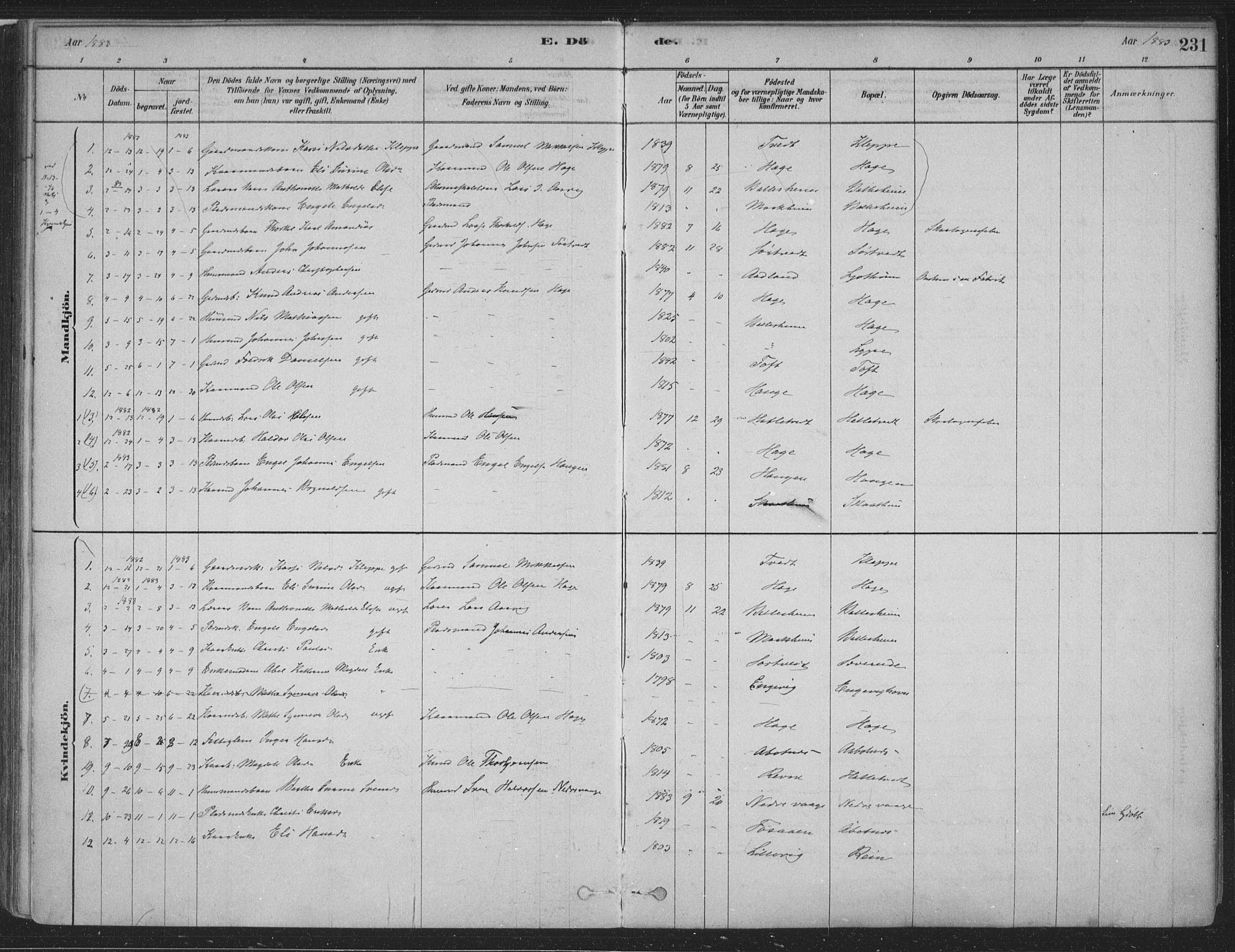 Fusa sokneprestembete, SAB/A-75401/H/Haa: Parish register (official) no. D 1, 1880-1938, p. 231