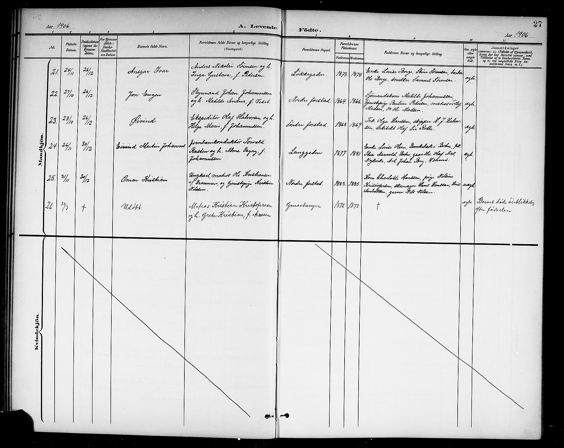 Holmestrand kirkebøker, AV/SAKO-A-346/G/Ga/L0006: Parish register (copy) no. 6, 1901-1923, p. 27