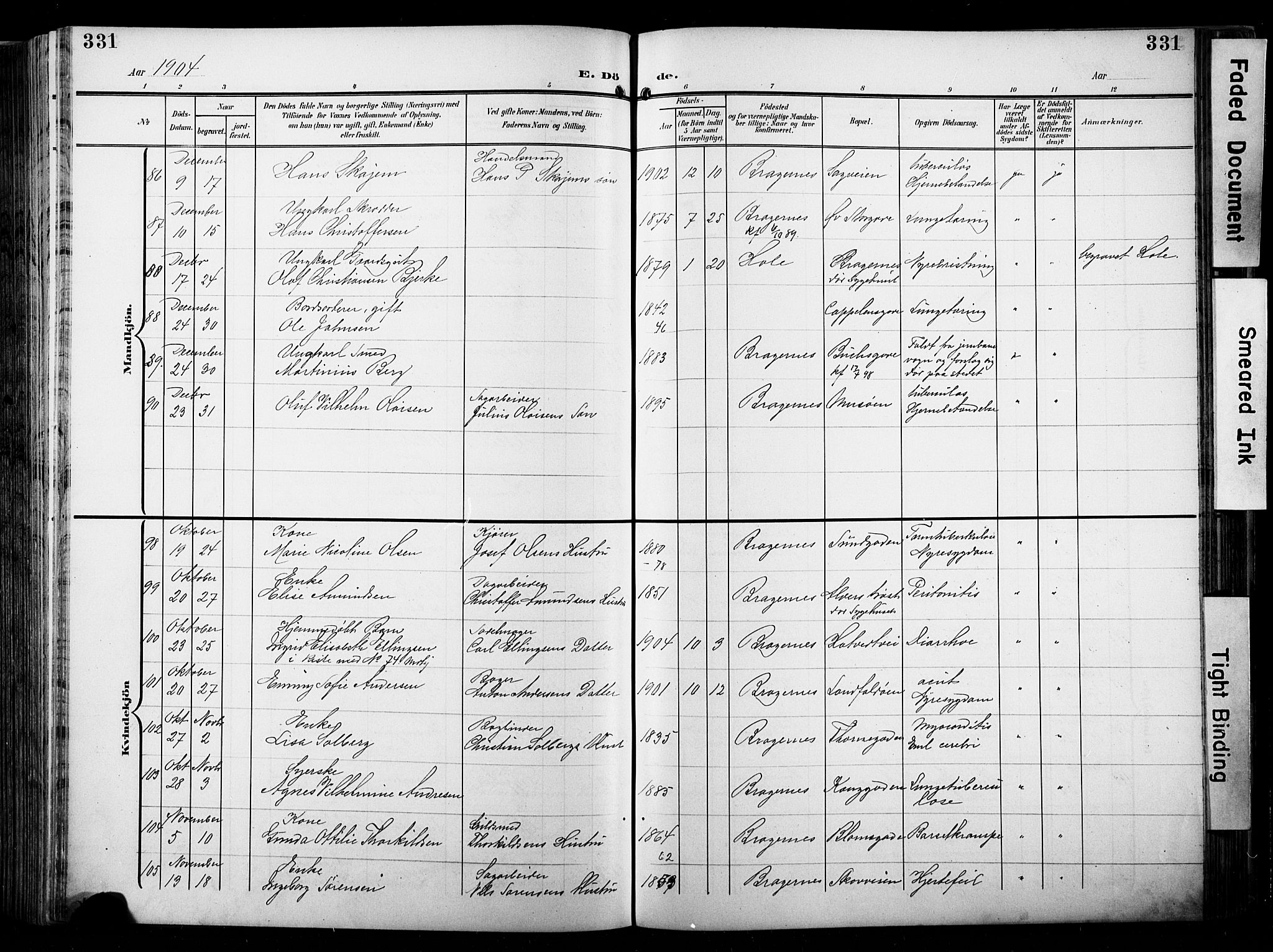 Bragernes kirkebøker, AV/SAKO-A-6/F/Fb/L0009: Parish register (official) no. II 9, 1902-1911, p. 331