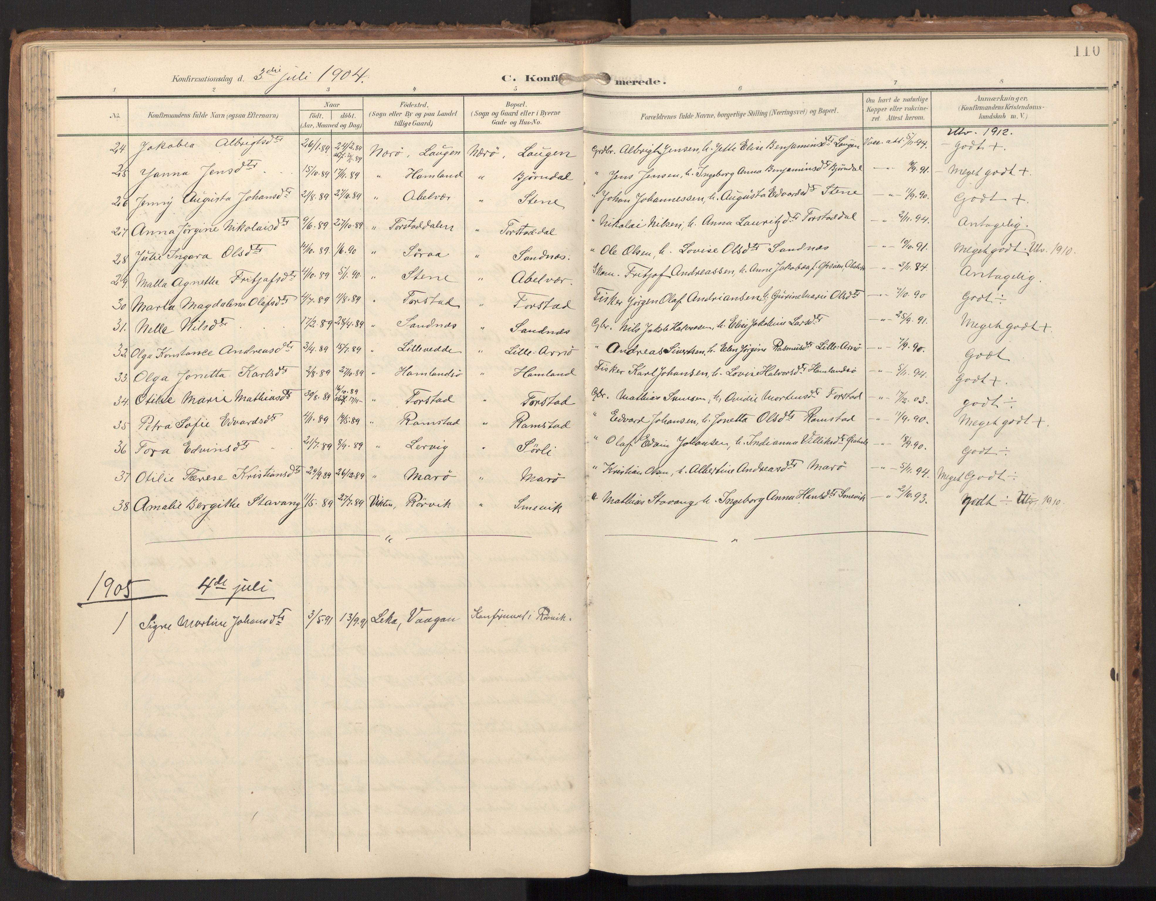 Ministerialprotokoller, klokkerbøker og fødselsregistre - Nord-Trøndelag, SAT/A-1458/784/L0677: Parish register (official) no. 784A12, 1900-1920, p. 110