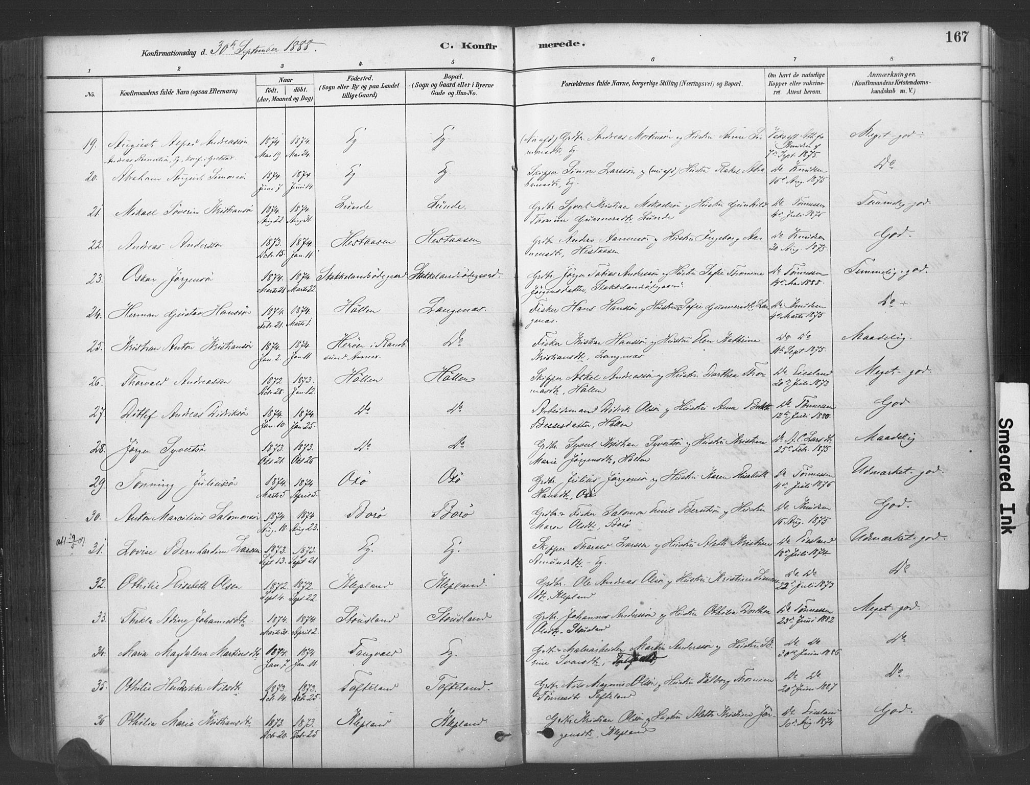 Søgne sokneprestkontor, SAK/1111-0037/F/Fa/Fab/L0012: Parish register (official) no. A 12, 1880-1891, p. 167