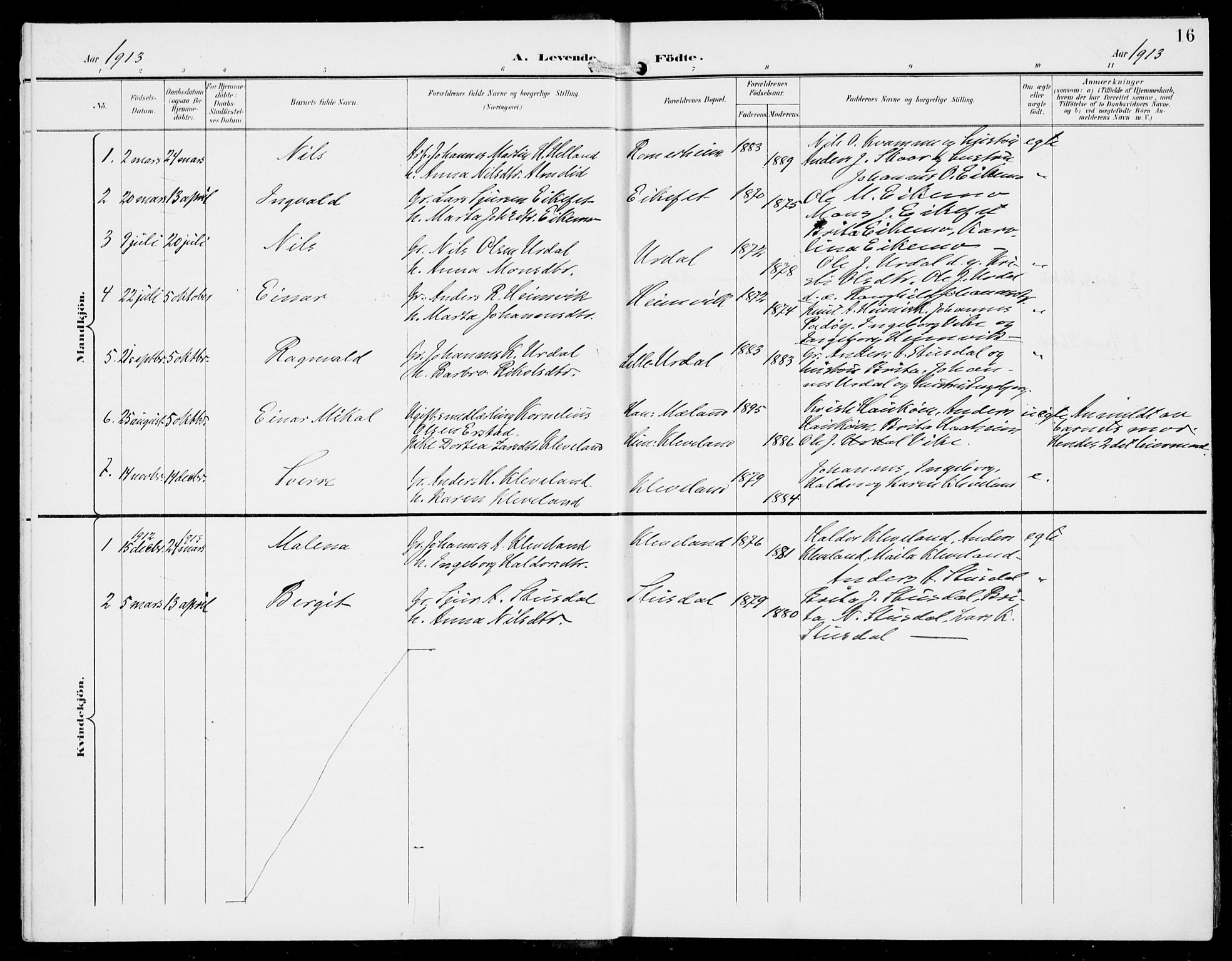 Hosanger sokneprestembete, SAB/A-75801/H/Haa: Parish register (official) no. D  1, 1896-1922, p. 16