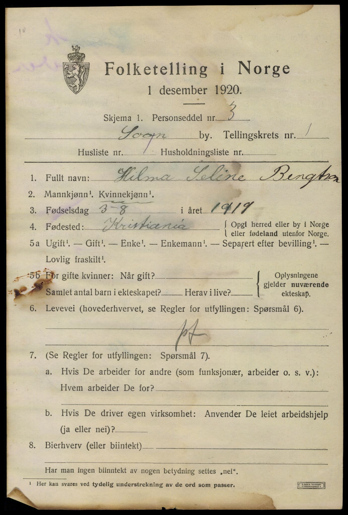 SAO, 1920 census for Son, 1920, p. 562