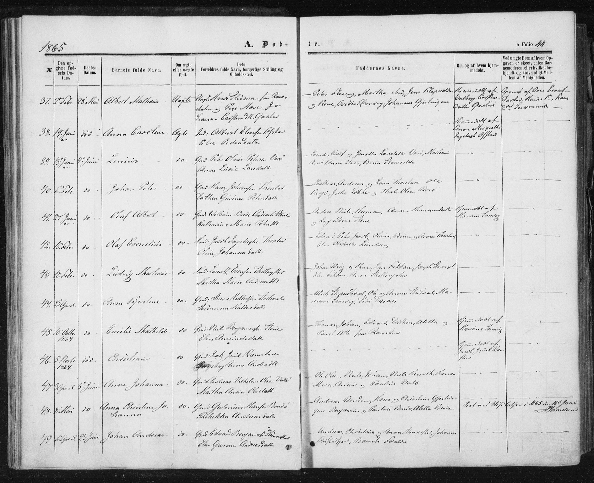 Ministerialprotokoller, klokkerbøker og fødselsregistre - Nord-Trøndelag, SAT/A-1458/784/L0670: Parish register (official) no. 784A05, 1860-1876, p. 44