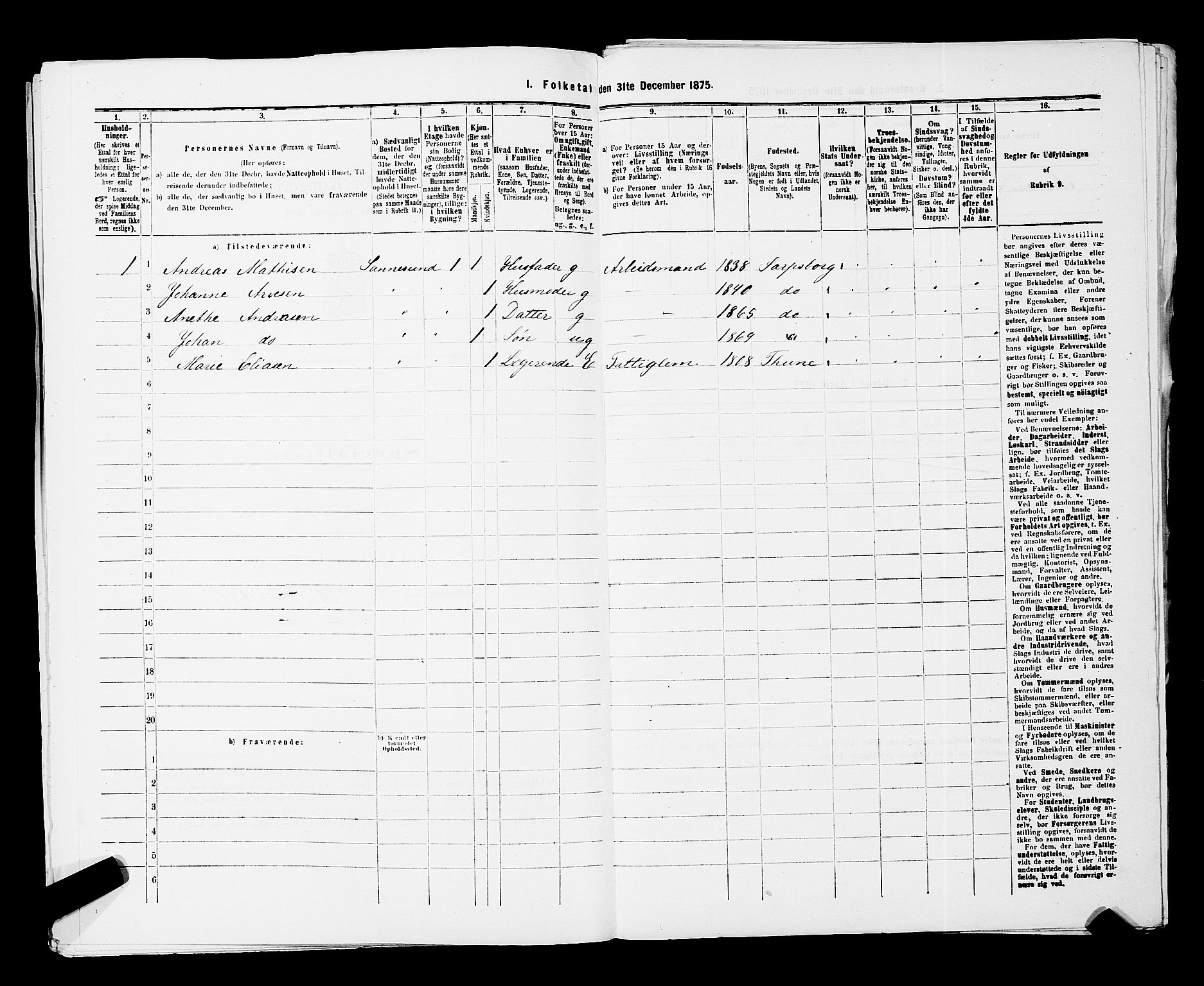 RA, 1875 census for 0102P Sarpsborg, 1875, p. 110
