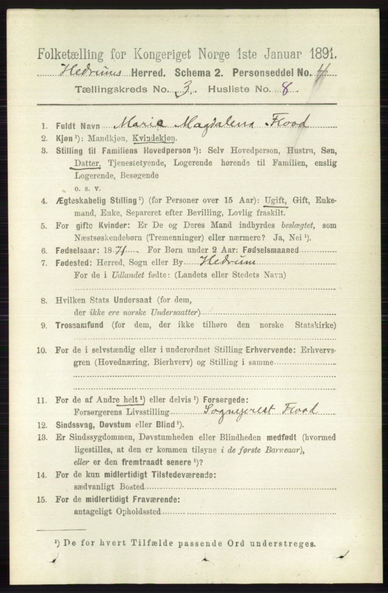 RA, 1891 census for 0727 Hedrum, 1891, p. 1012