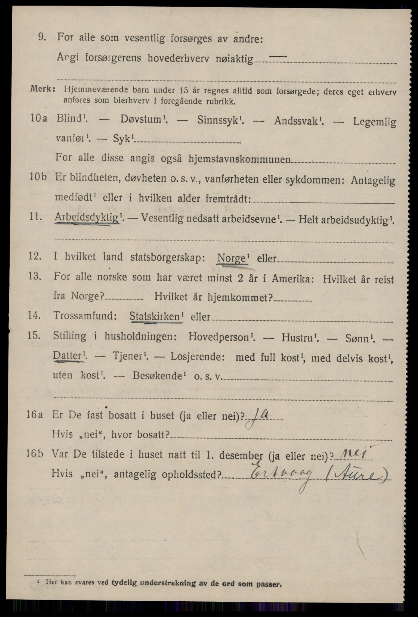 SAT, 1920 census for Aure, 1920, p. 1863