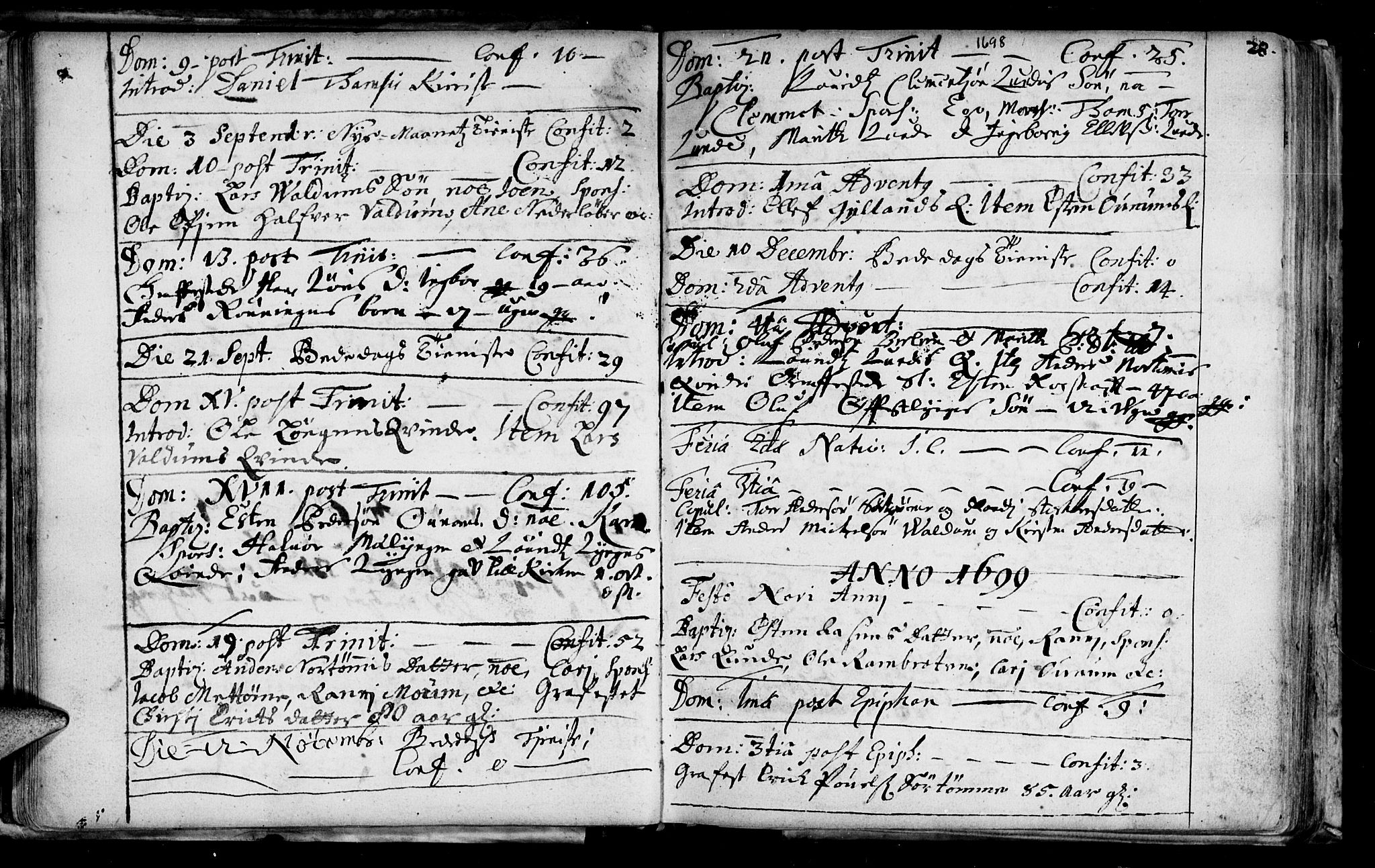 Ministerialprotokoller, klokkerbøker og fødselsregistre - Sør-Trøndelag, SAT/A-1456/692/L1101: Parish register (official) no. 692A01, 1690-1746, p. 28