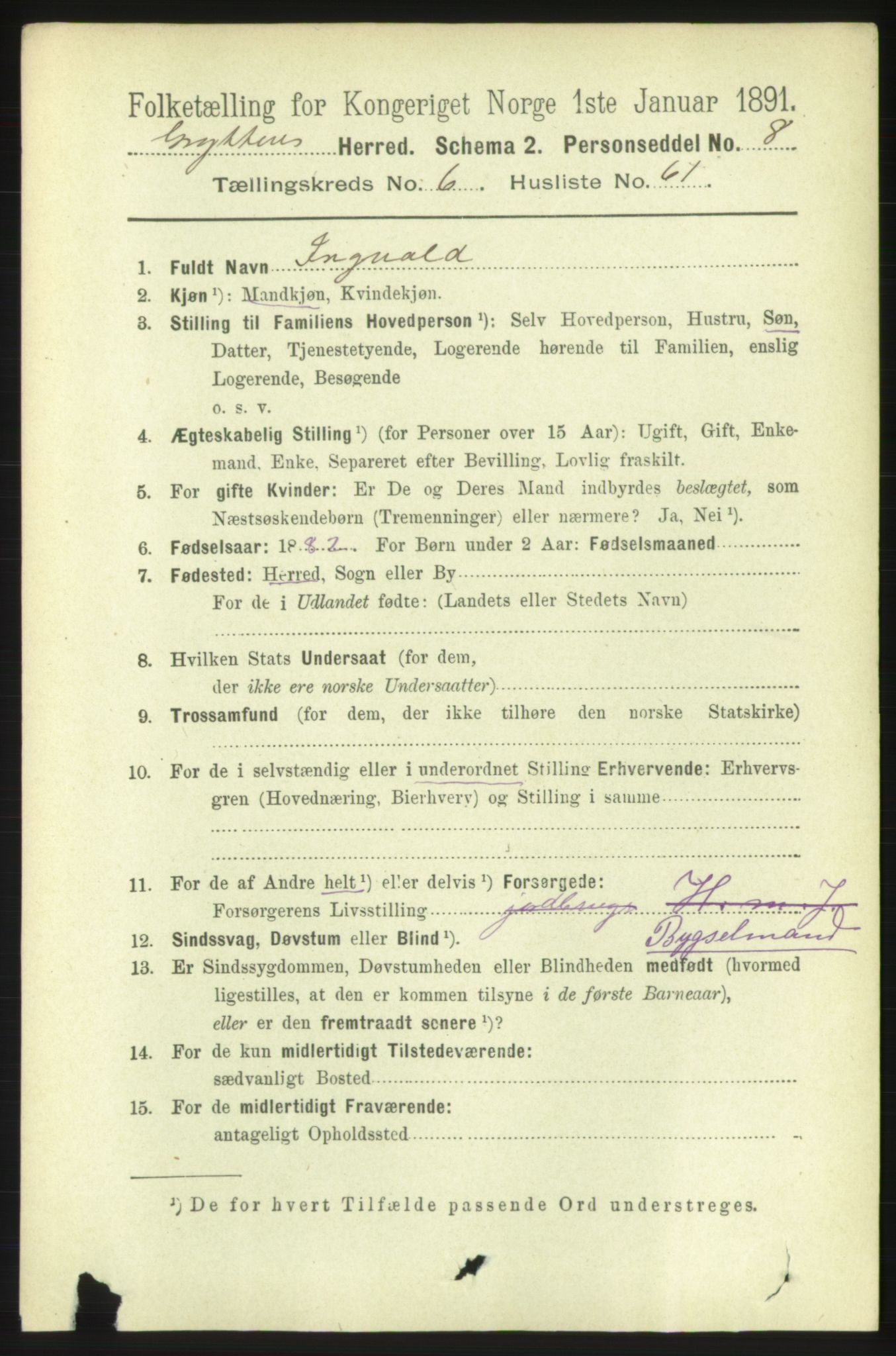 RA, 1891 census for 1539 Grytten, 1891, p. 2814