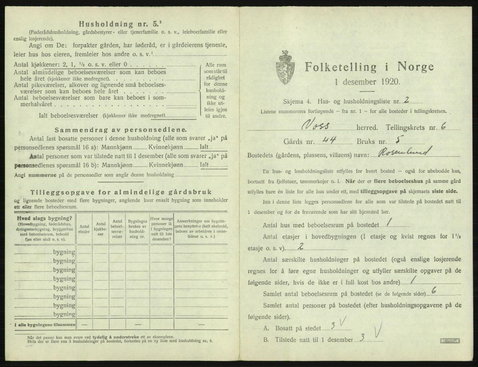 SAB, 1920 census for Voss, 1920, p. 557