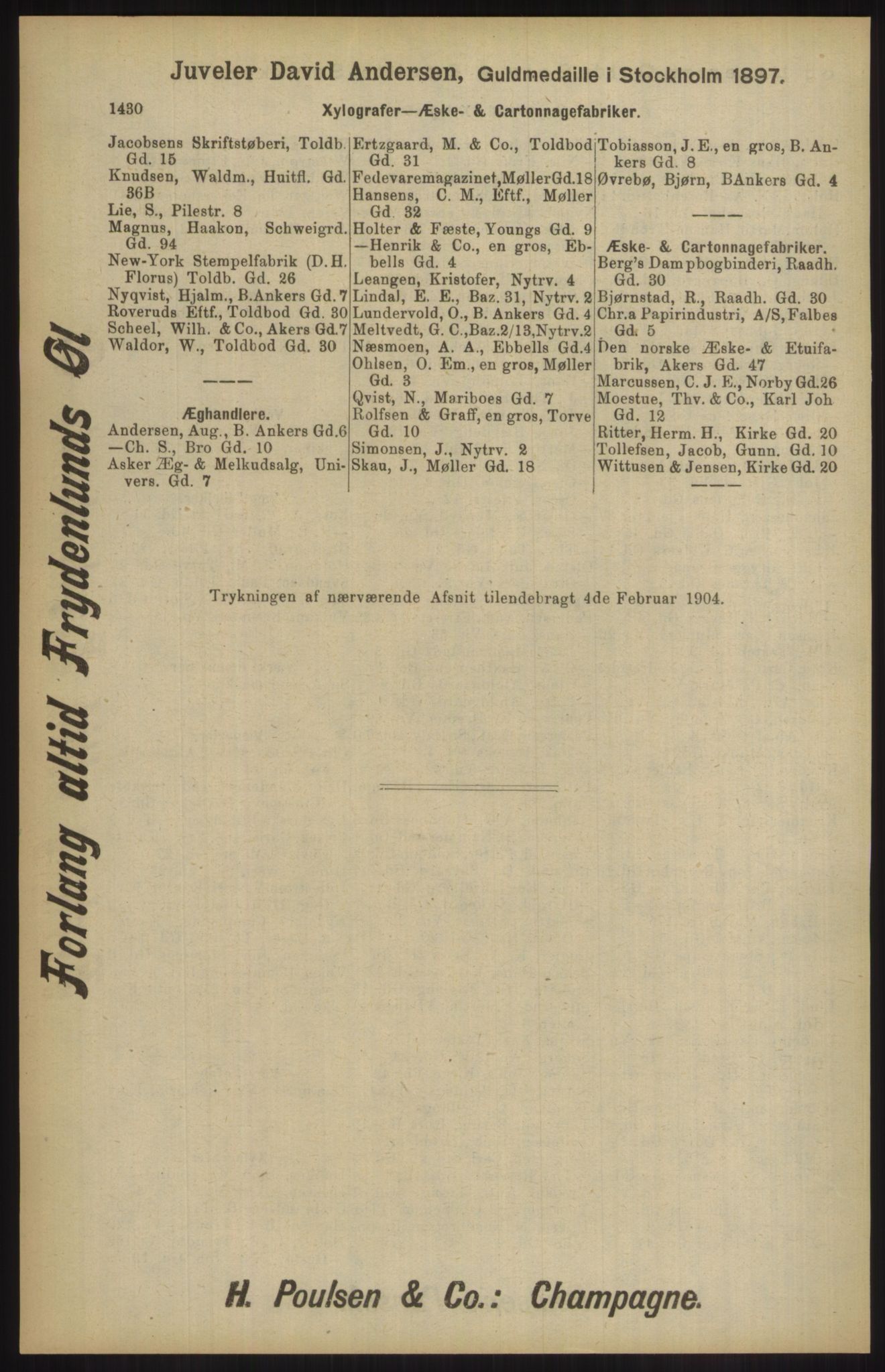 Kristiania/Oslo adressebok, PUBL/-, 1904, p. 1430