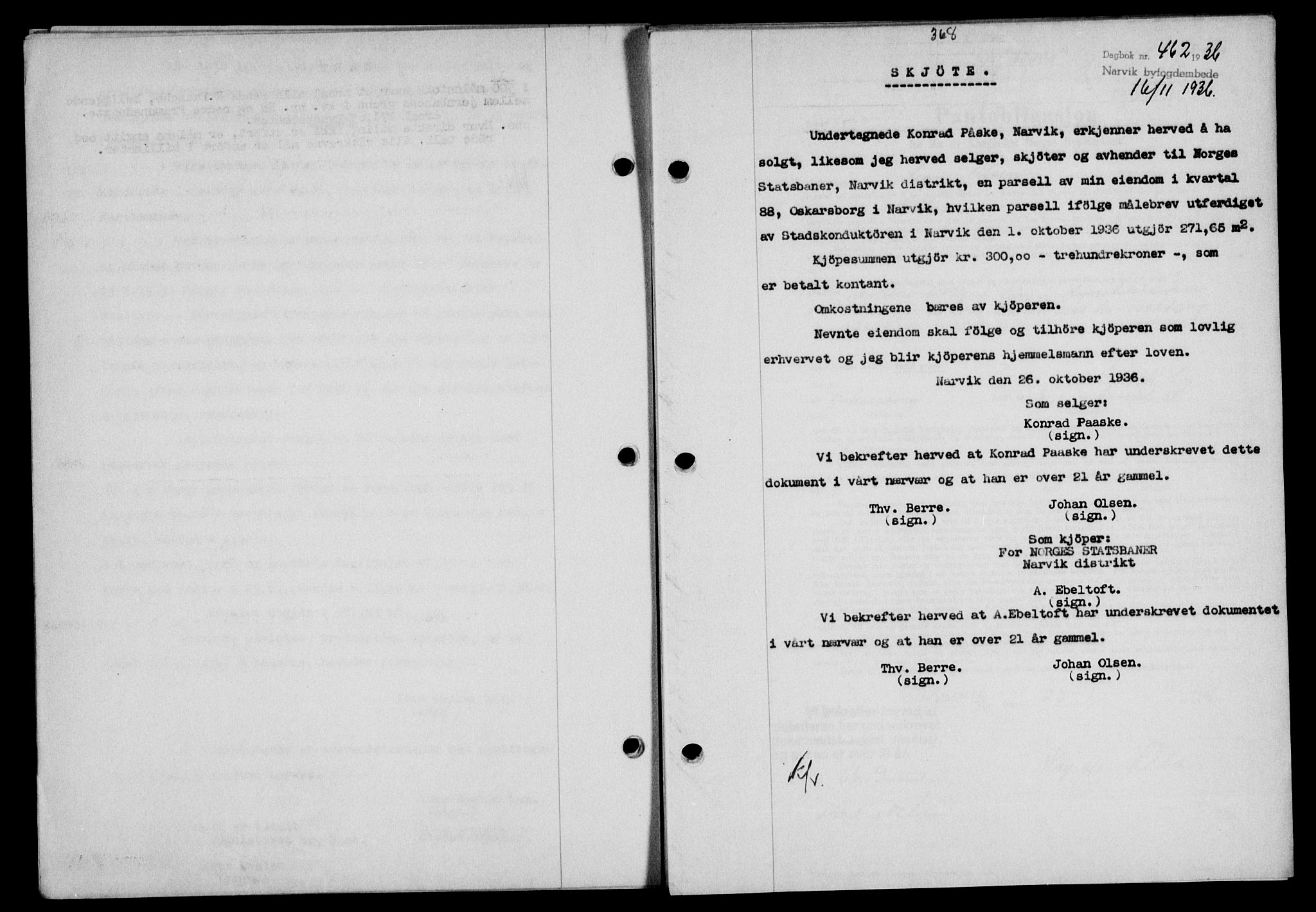 Narvik sorenskriveri, SAT/A-0002/1/2/2C/2Ca/L0011: Mortgage book no. 14, 1935-1937, Deed date: 16.11.1936