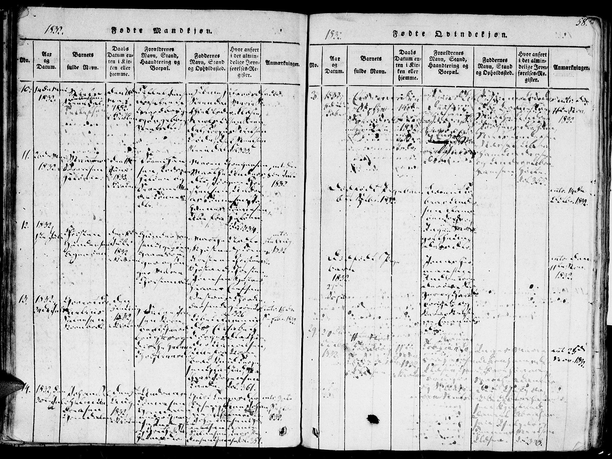Høvåg sokneprestkontor, SAK/1111-0025/F/Fa/L0001: Parish register (official) no. A 1, 1816-1843, p. 58