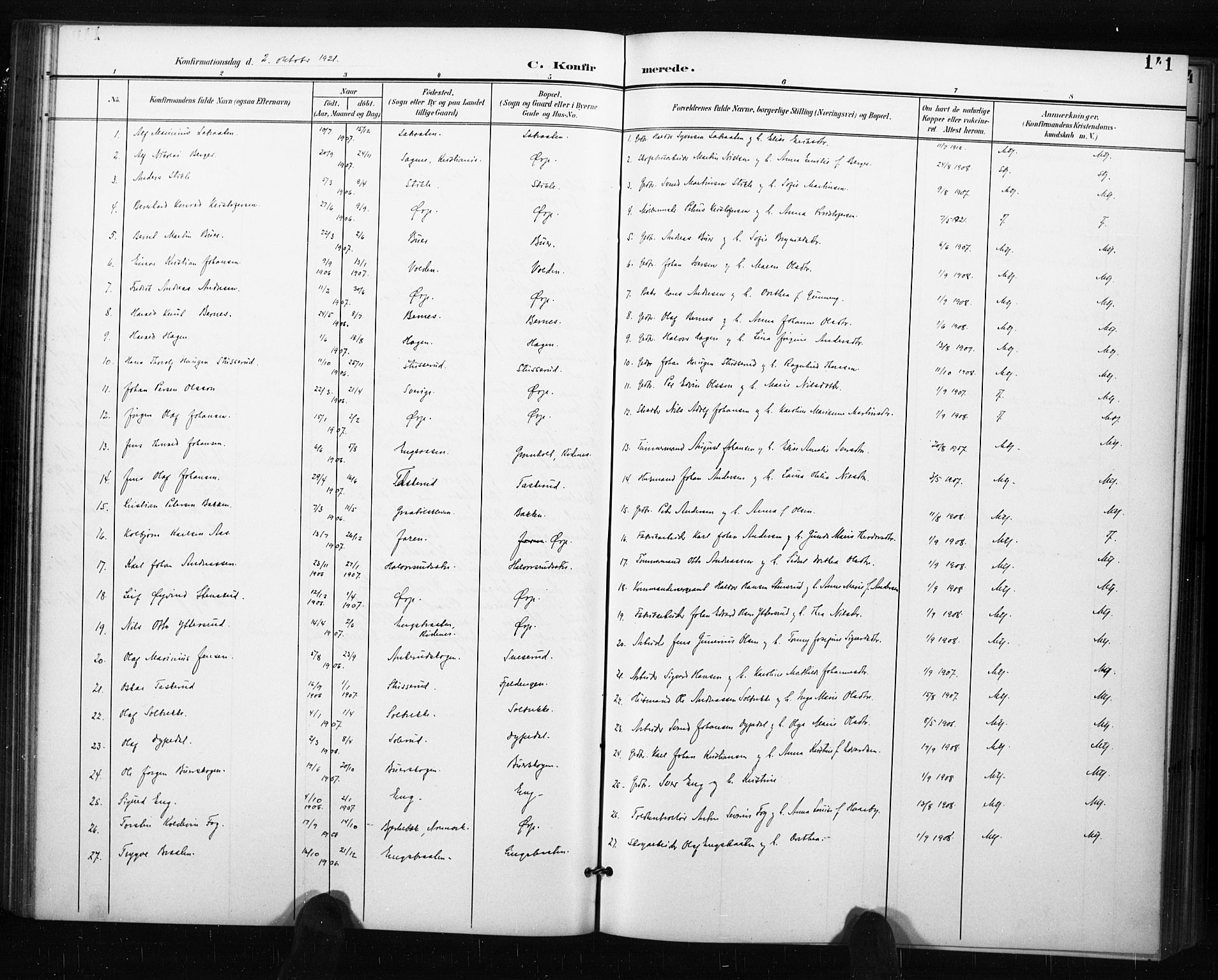 Aremark prestekontor Kirkebøker, SAO/A-10899/G/Gb/L0001: Parish register (copy) no. II 1, 1901-1927, p. 141