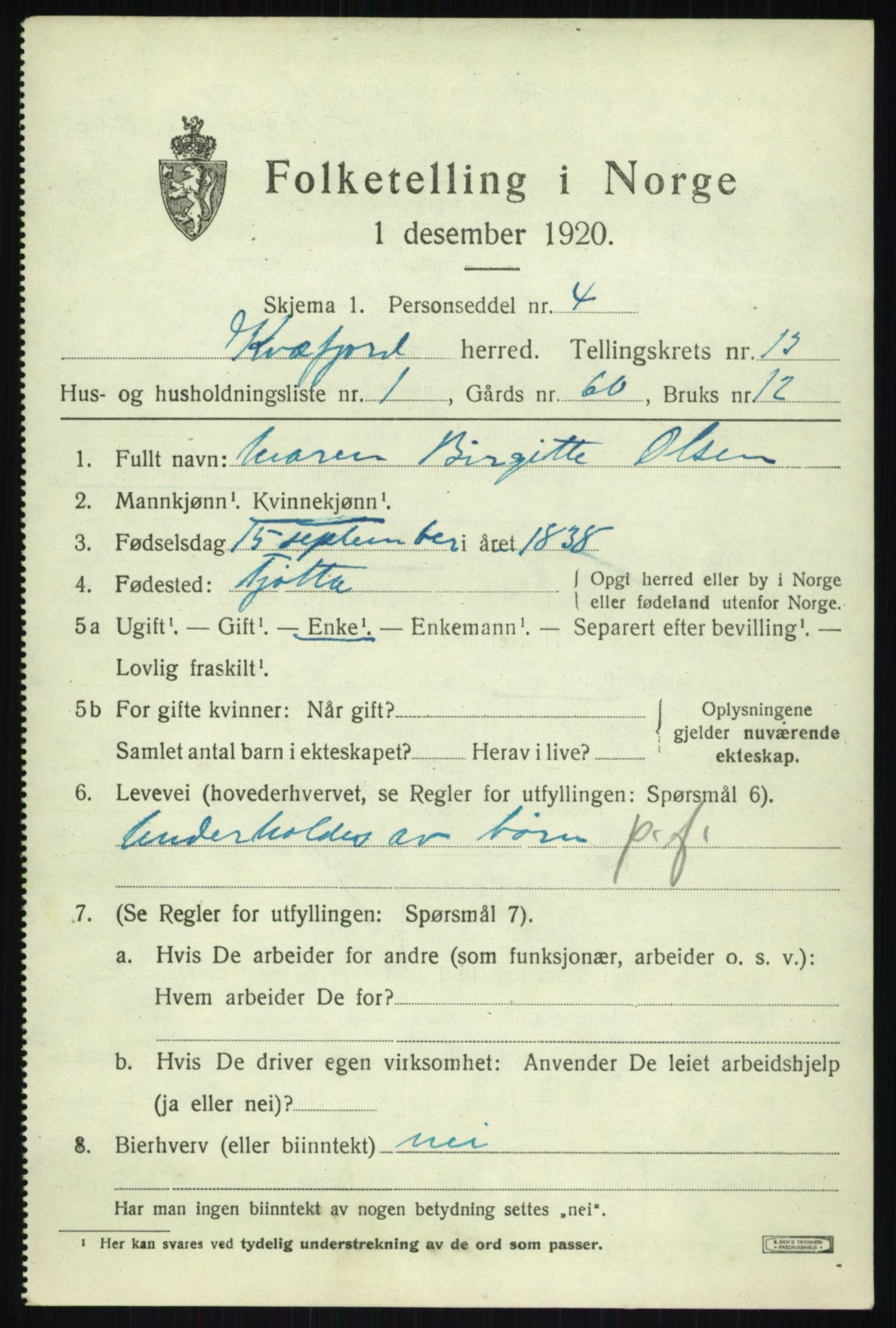SATØ, 1920 census for Kvæfjord, 1920, p. 6317