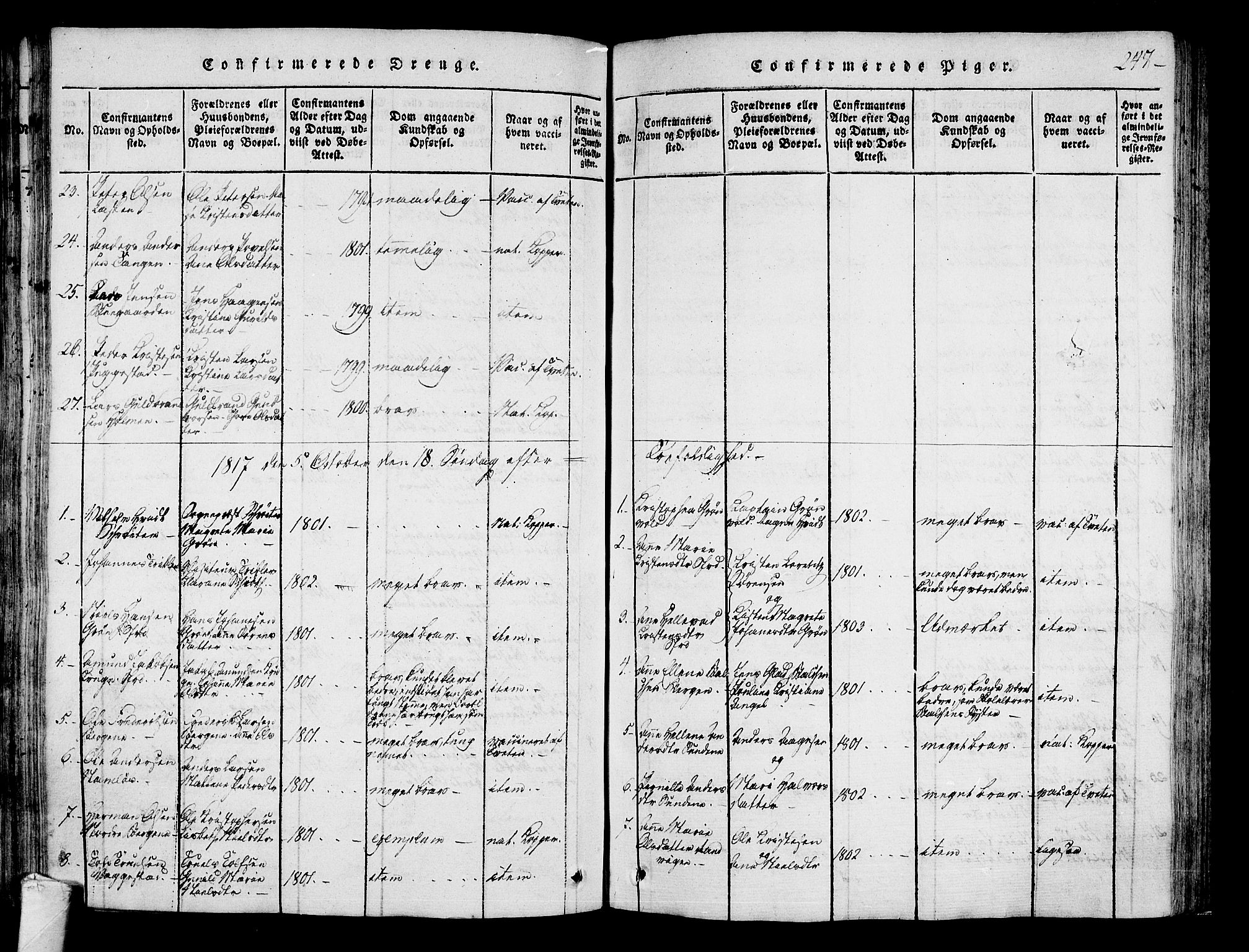 Sandar kirkebøker, SAKO/A-243/F/Fa/L0004: Parish register (official) no. 4, 1814-1832, p. 247