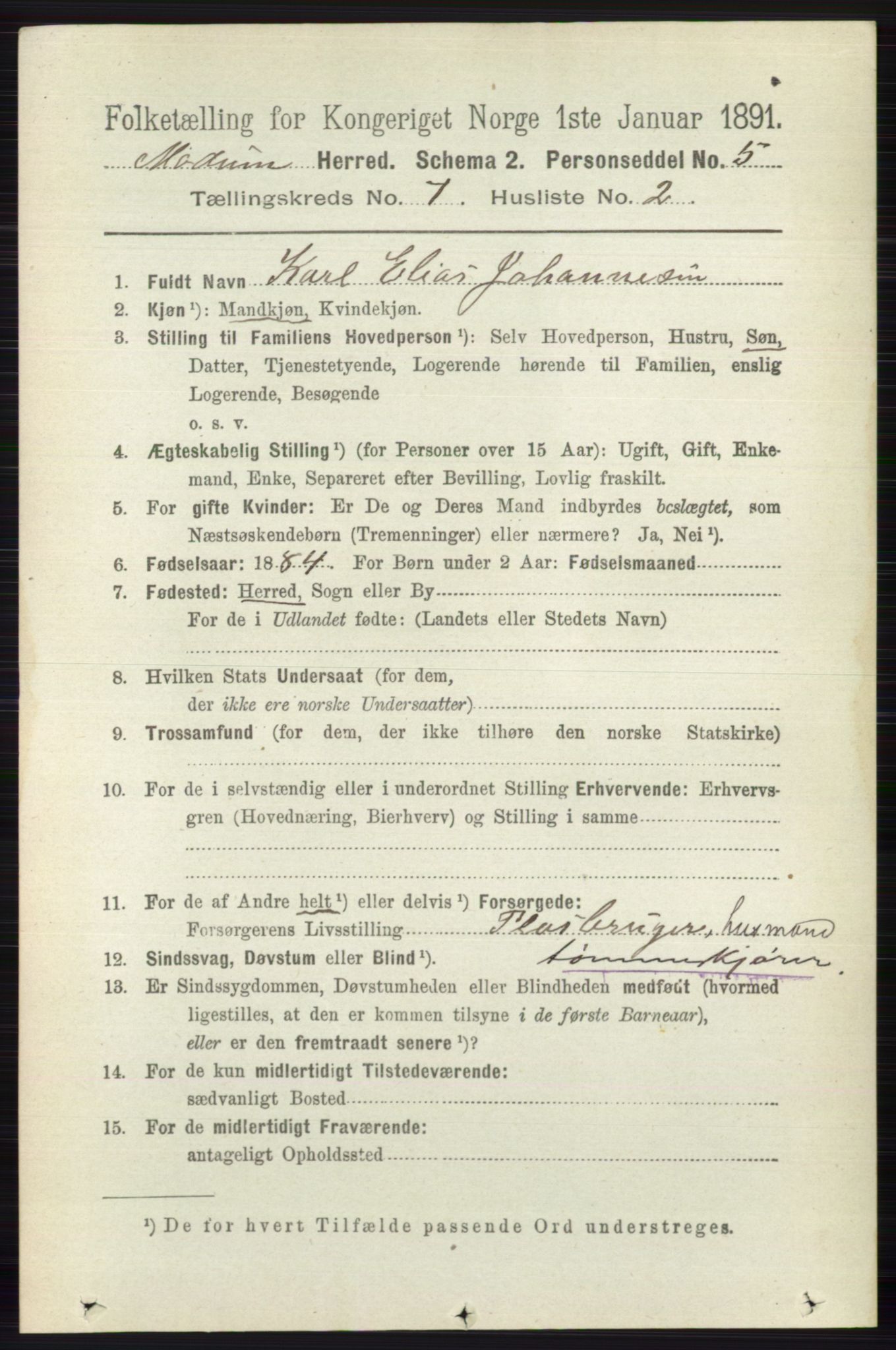 RA, 1891 census for 0623 Modum, 1891, p. 2738