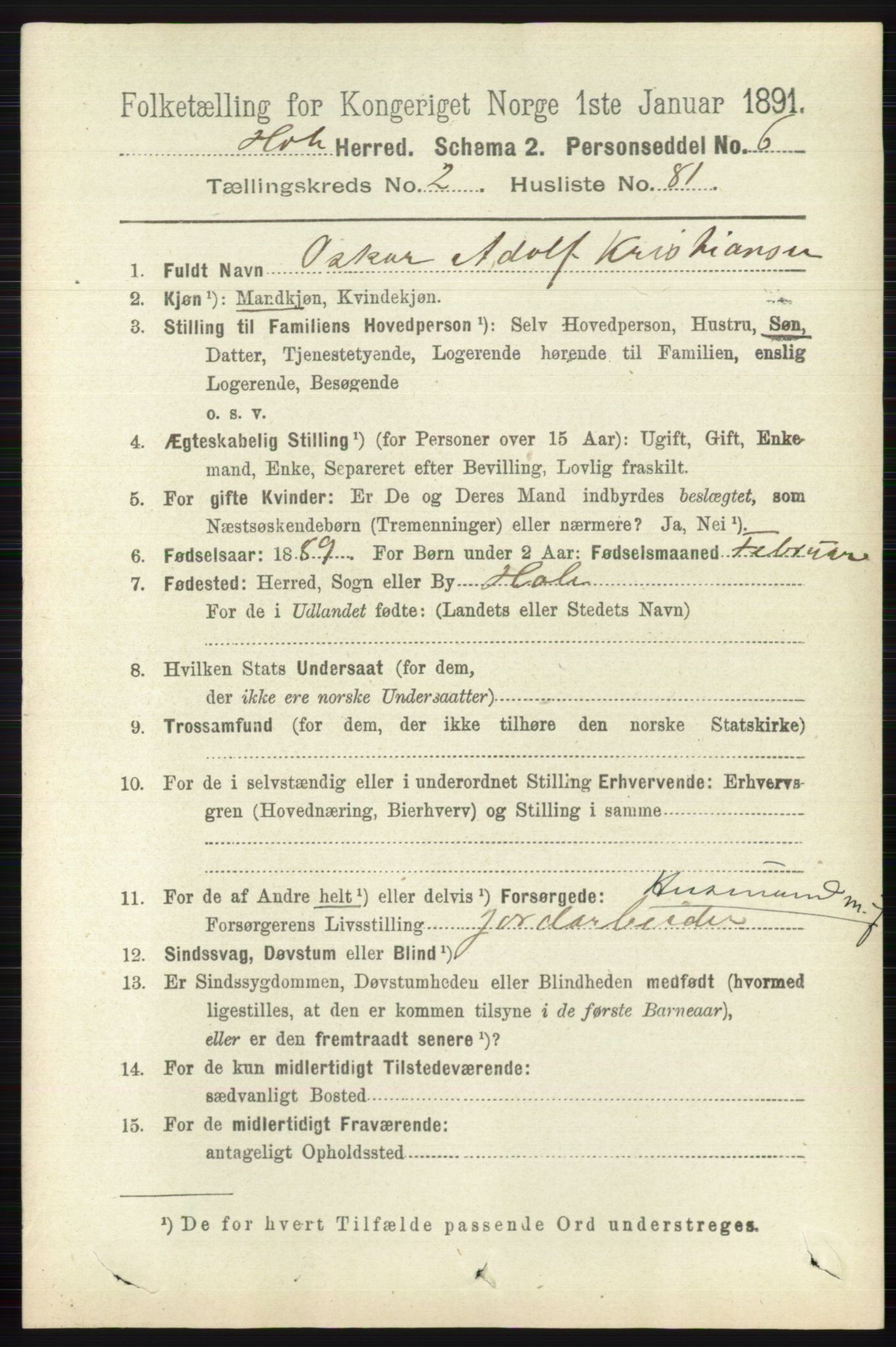 RA, 1891 census for 0612 Hole, 1891, p. 1114