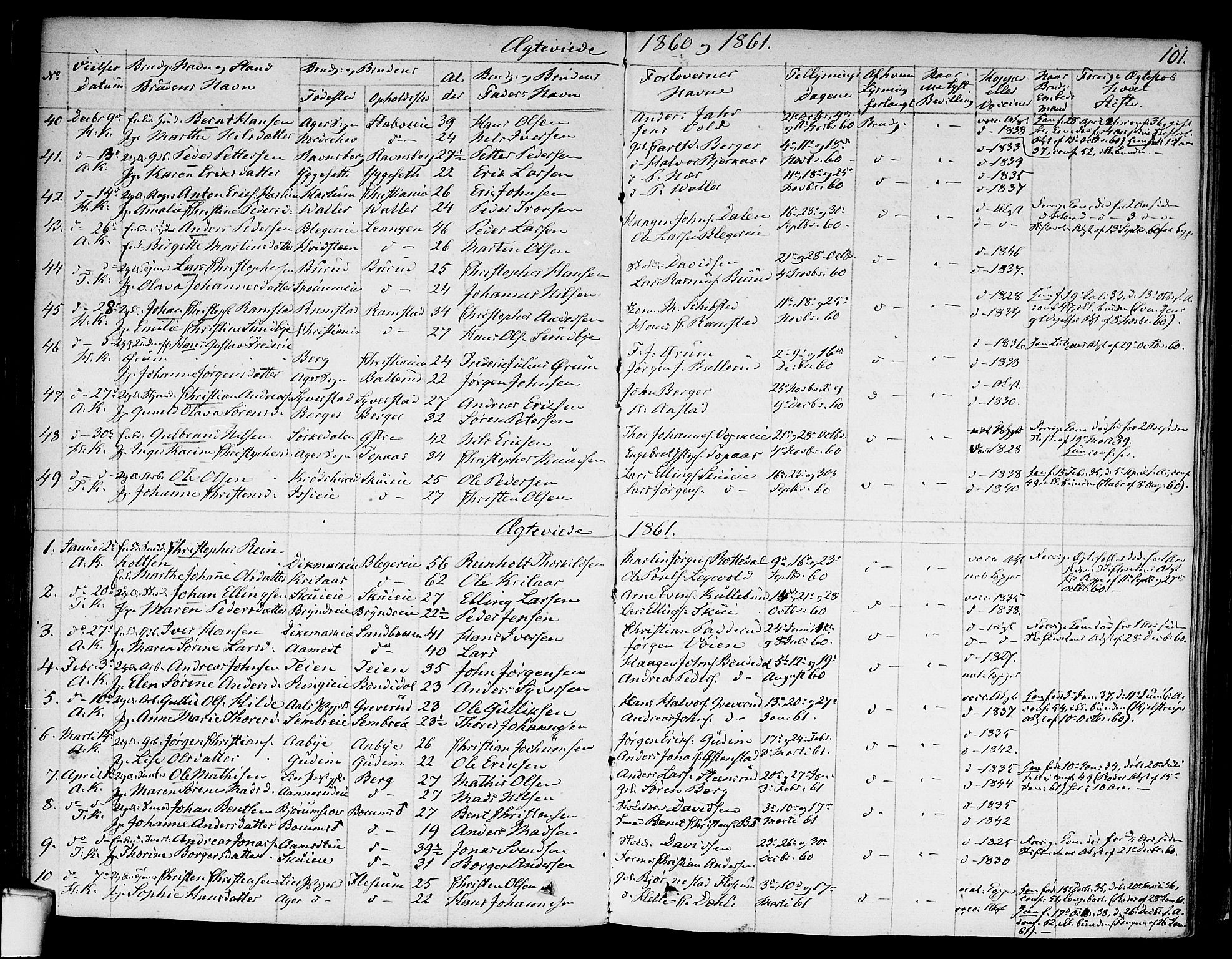 Asker prestekontor Kirkebøker, SAO/A-10256a/F/Fa/L0010: Parish register (official) no. I 10, 1825-1878, p. 101