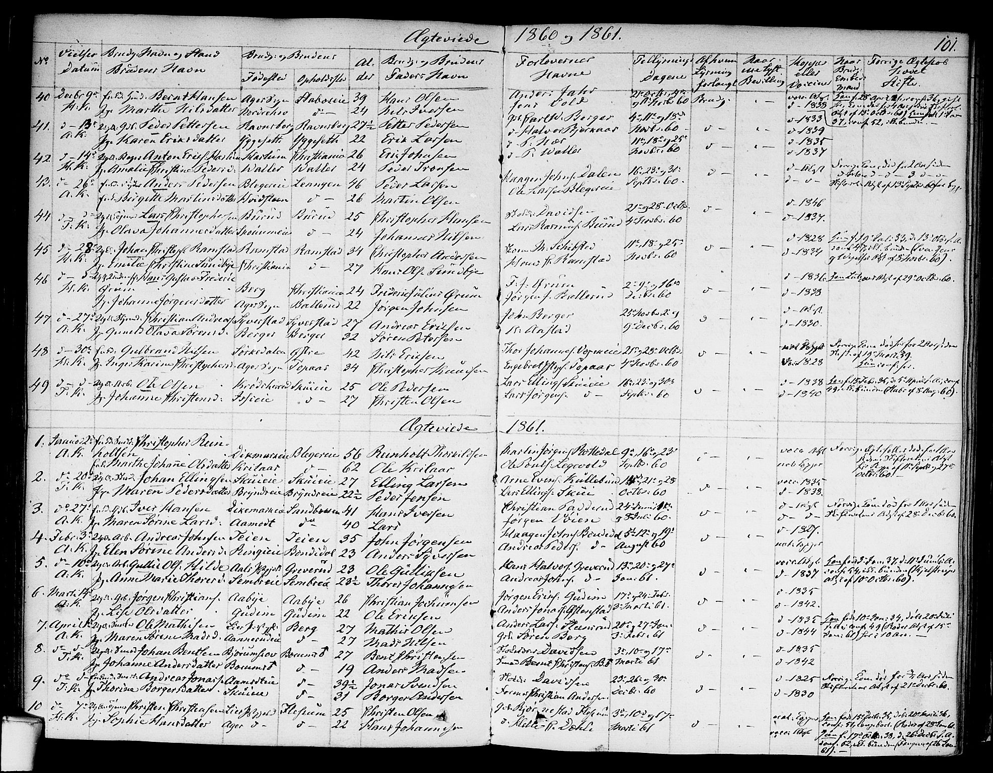 Asker prestekontor Kirkebøker, AV/SAO-A-10256a/F/Fa/L0010: Parish register (official) no. I 10, 1825-1878, p. 101