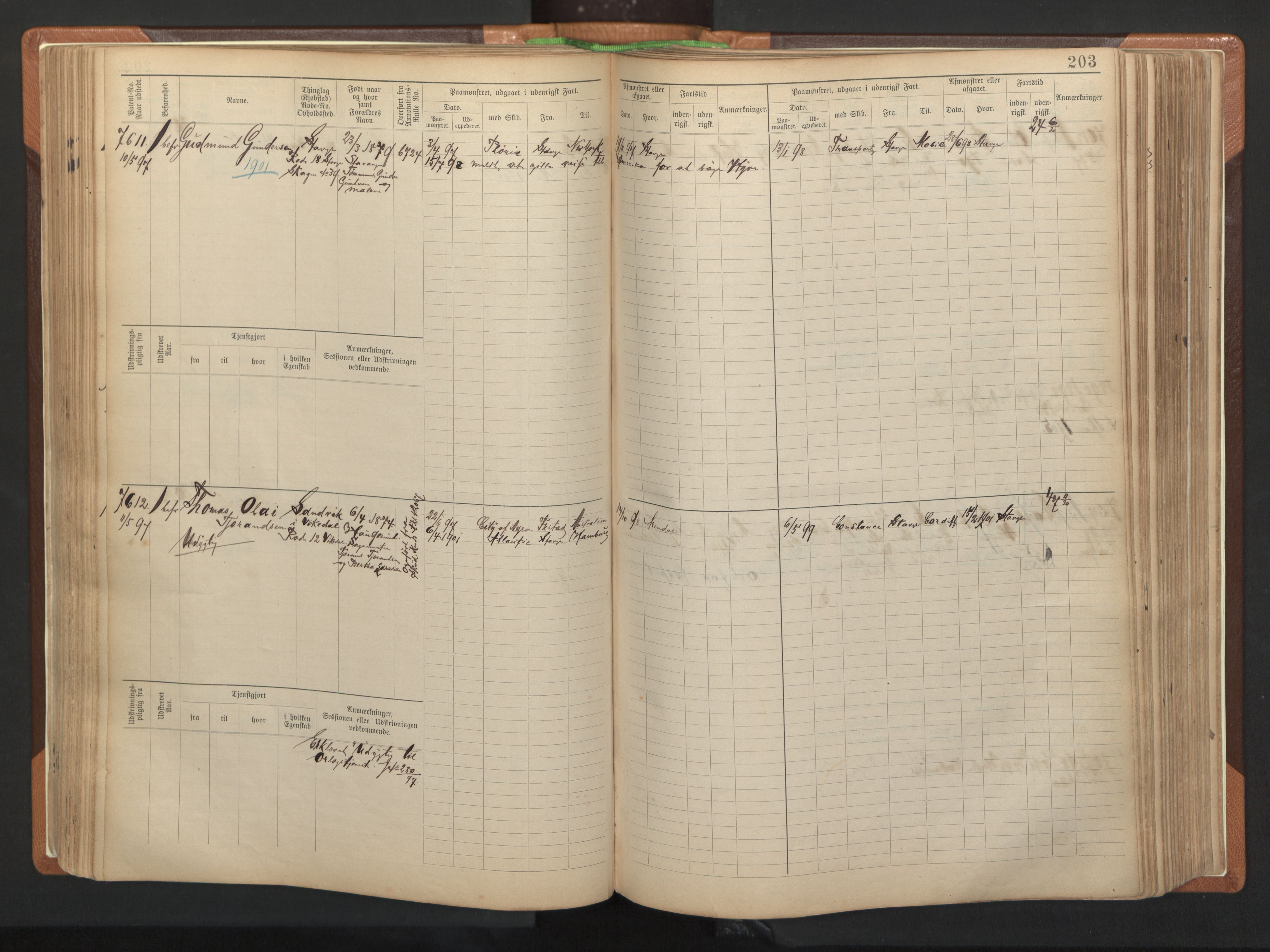 Stavanger sjømannskontor, AV/SAST-A-102006/F/Fb/Fbb/L0012: Sjøfartshovedrulle, patentnr. 7207-8158, 1894-1904, p. 206