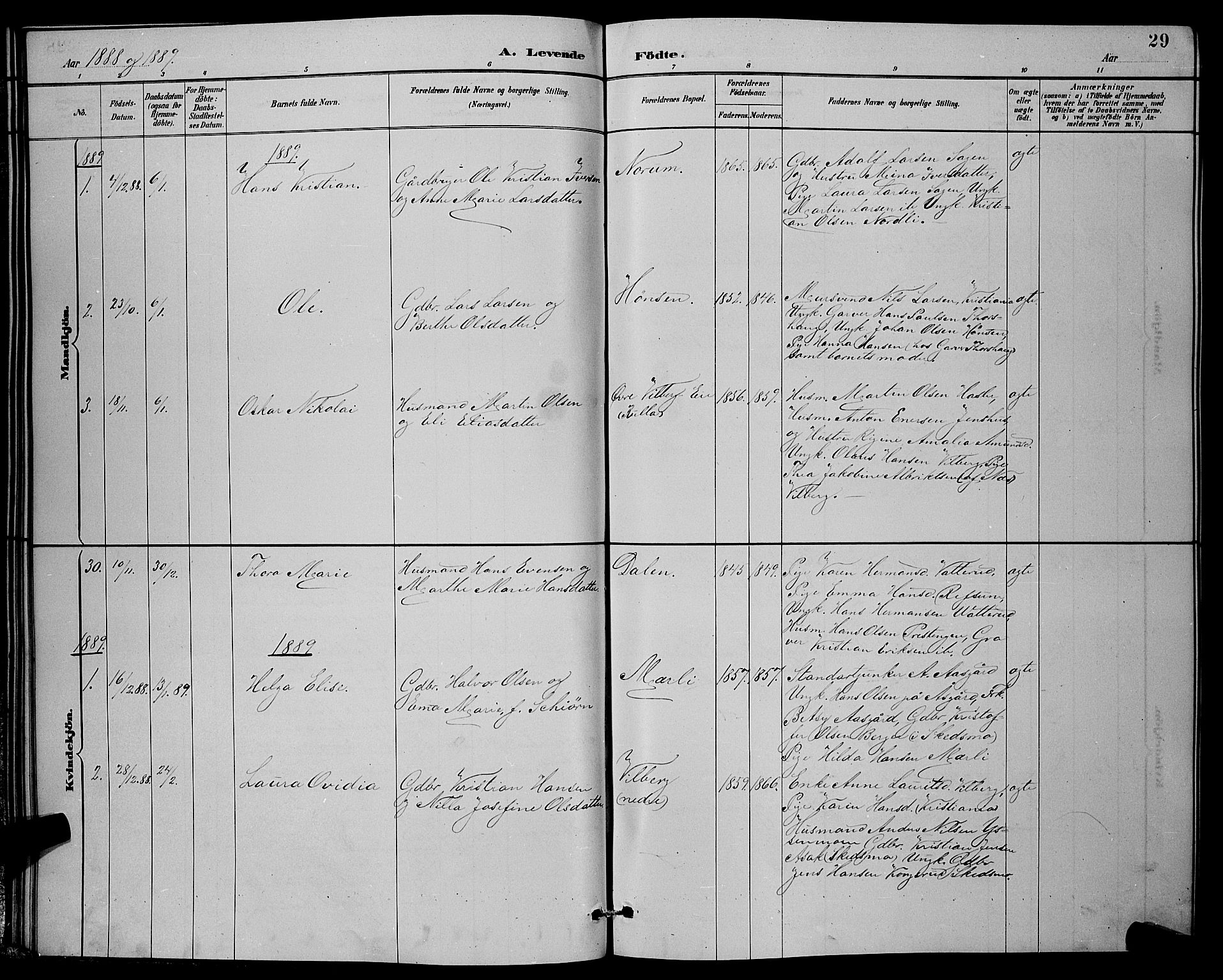 Sørum prestekontor Kirkebøker, AV/SAO-A-10303/G/Ga/L0005: Parish register (copy) no. I 5.1, 1886-1894, p. 29