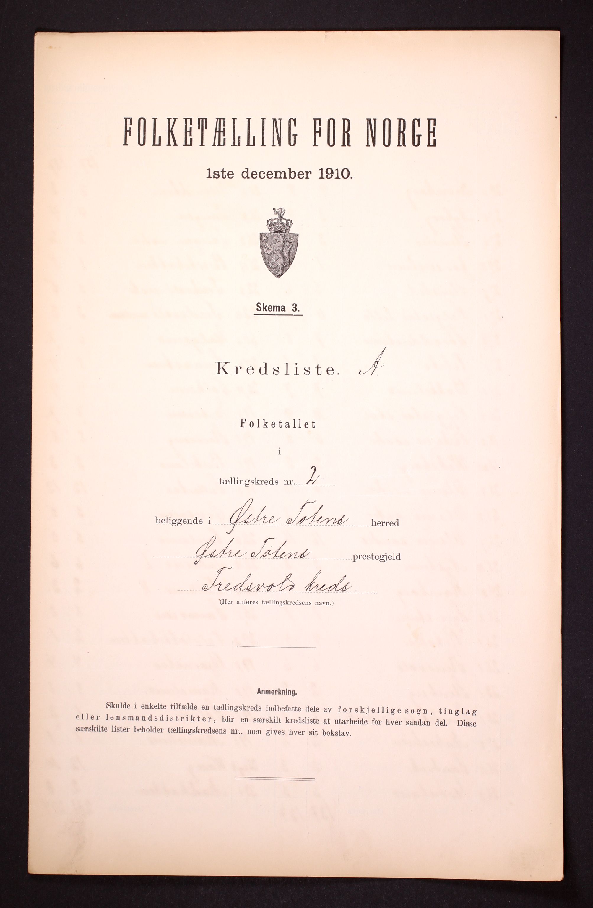 RA, 1910 census for Østre Toten, 1910, p. 8