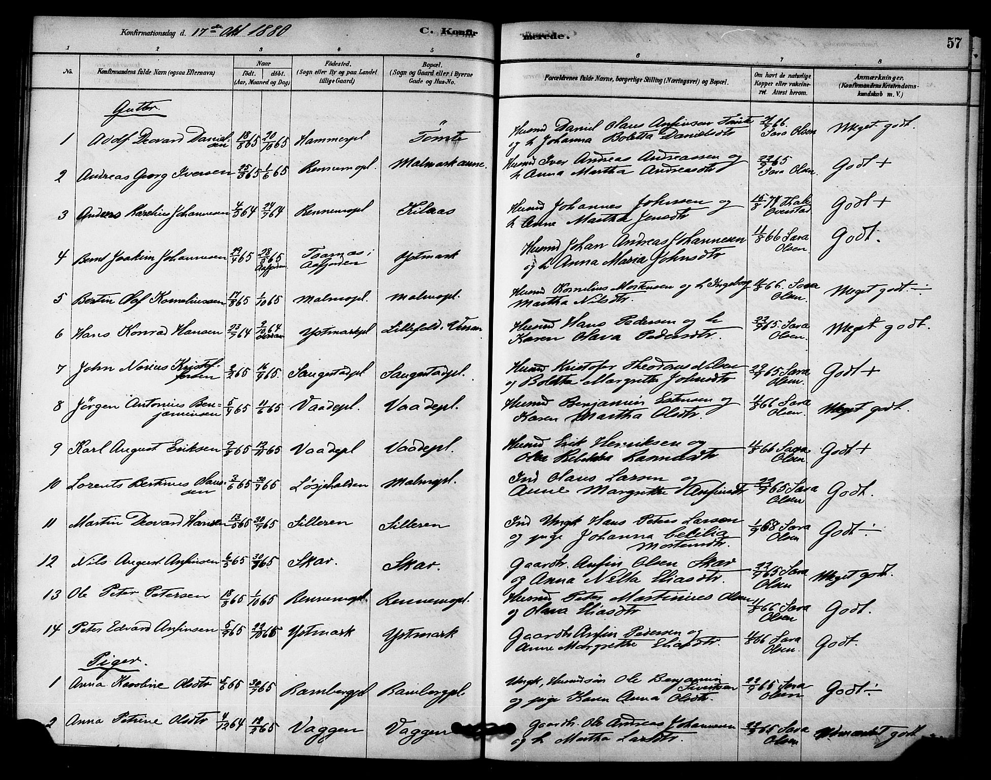 Ministerialprotokoller, klokkerbøker og fødselsregistre - Nord-Trøndelag, SAT/A-1458/745/L0429: Parish register (official) no. 745A01, 1878-1894, p. 57
