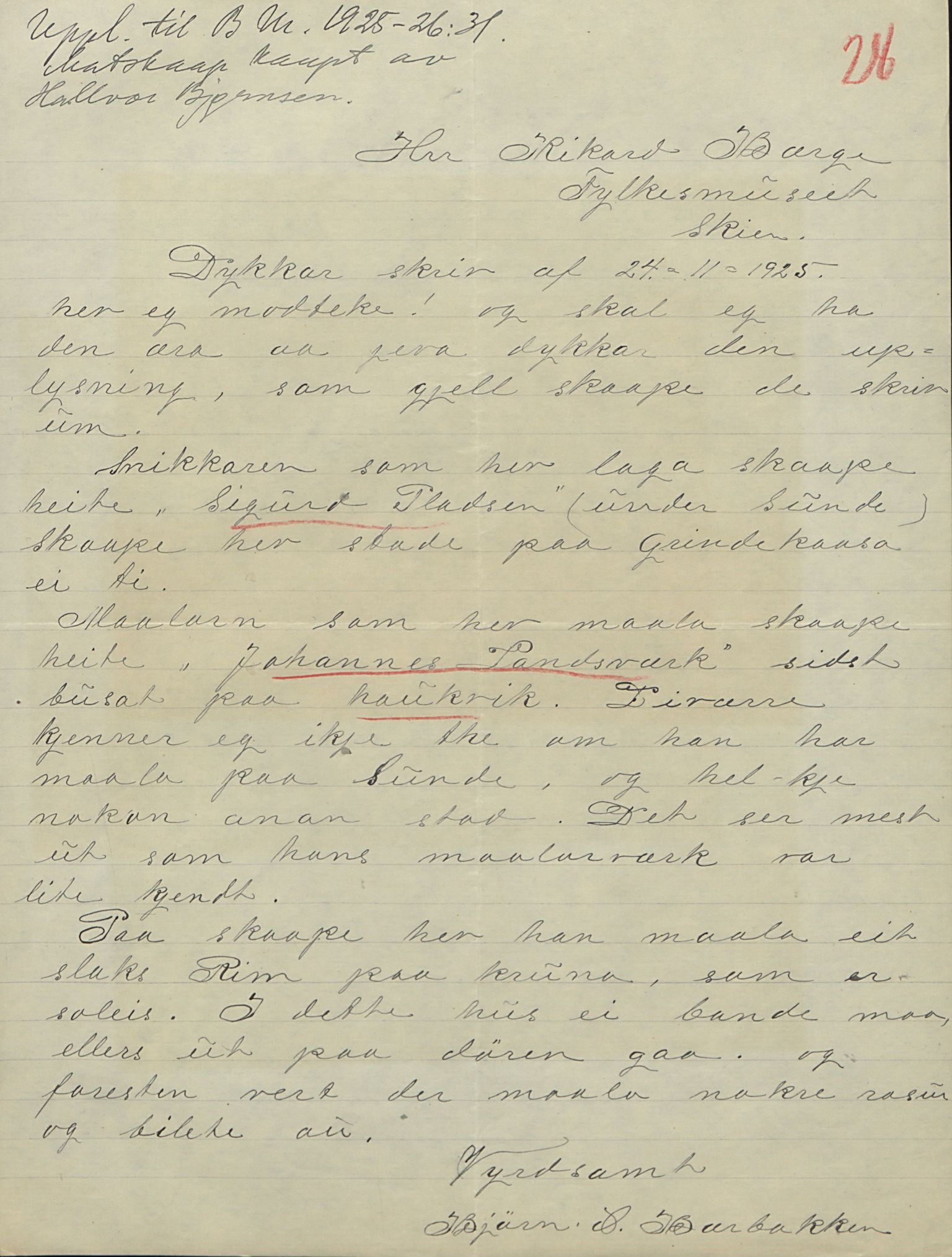 Rikard Berge, TEMU/TGM-A-1003/F/L0016/0023: 529-550 / 550 Slekt- og personalhistorie, om drikkehorn og eventuelt andre gjenstander, 1916-1926, p. 28