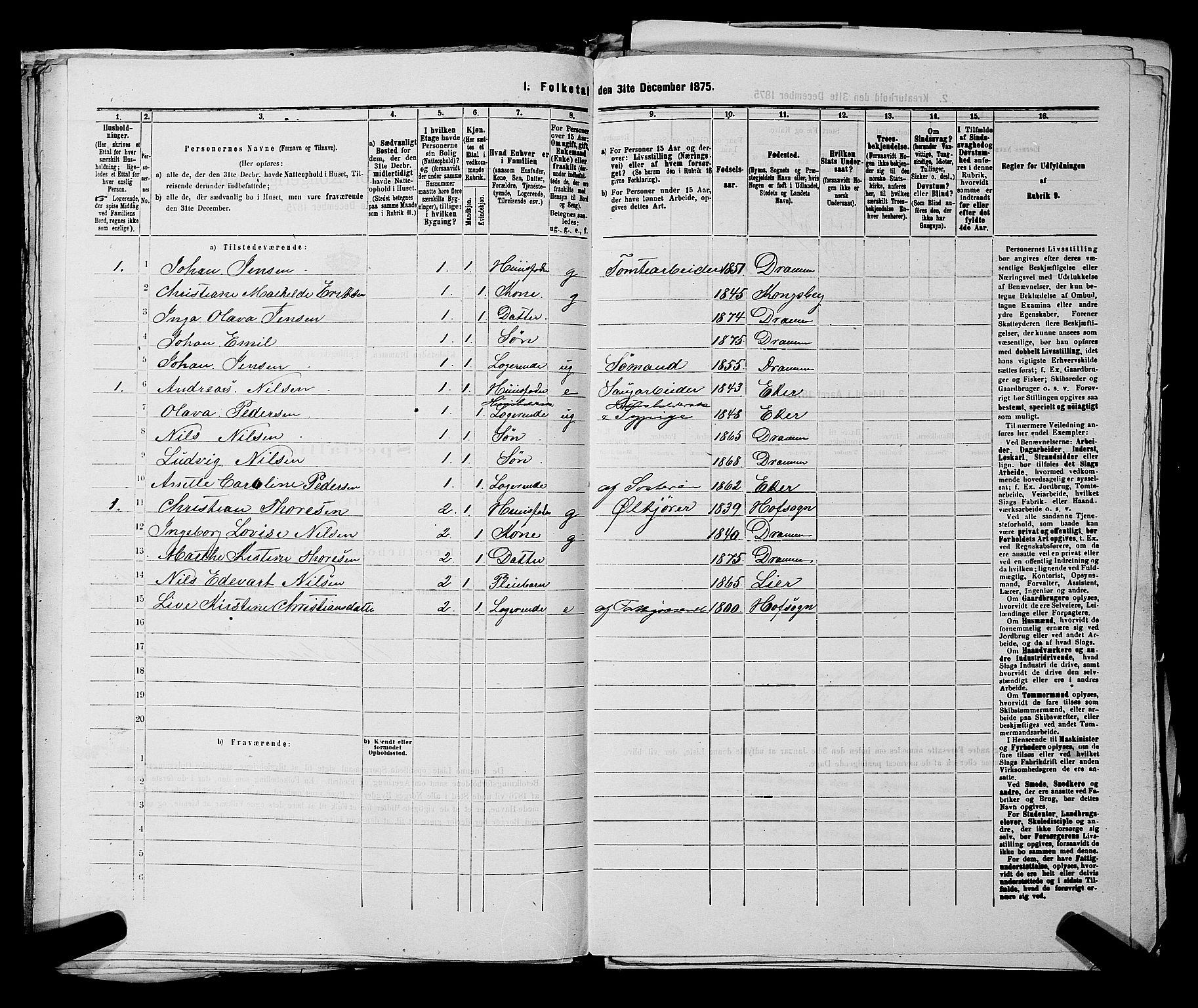 SAKO, 1875 census for 0602 Drammen, 1875, p. 1884